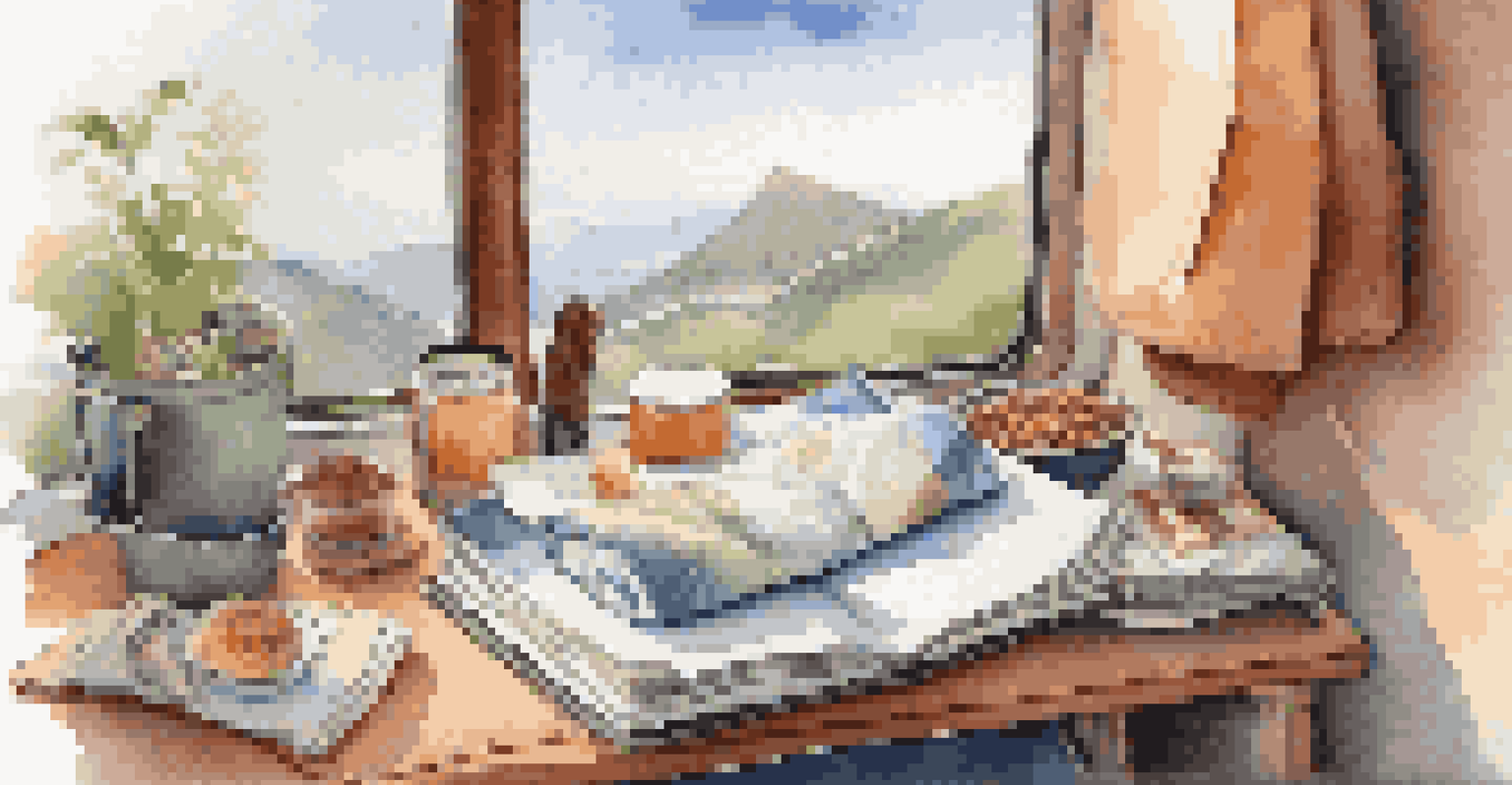 A travel scene with comfort items like a pillow, blanket, snacks, and a journal, set against a scenic window view.