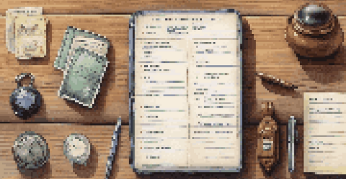 A travel document checklist with a passport, visa, and travel insurance on a wooden table, illuminated by soft natural light.