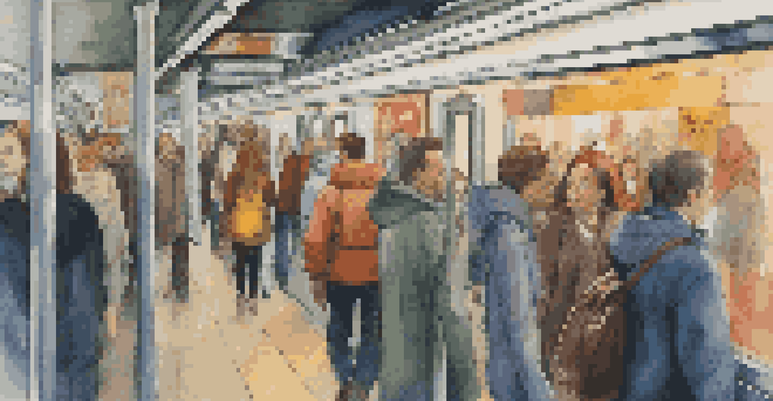 A busy subway scene with people standing close together, showcasing comfort in personal space within an urban setting.