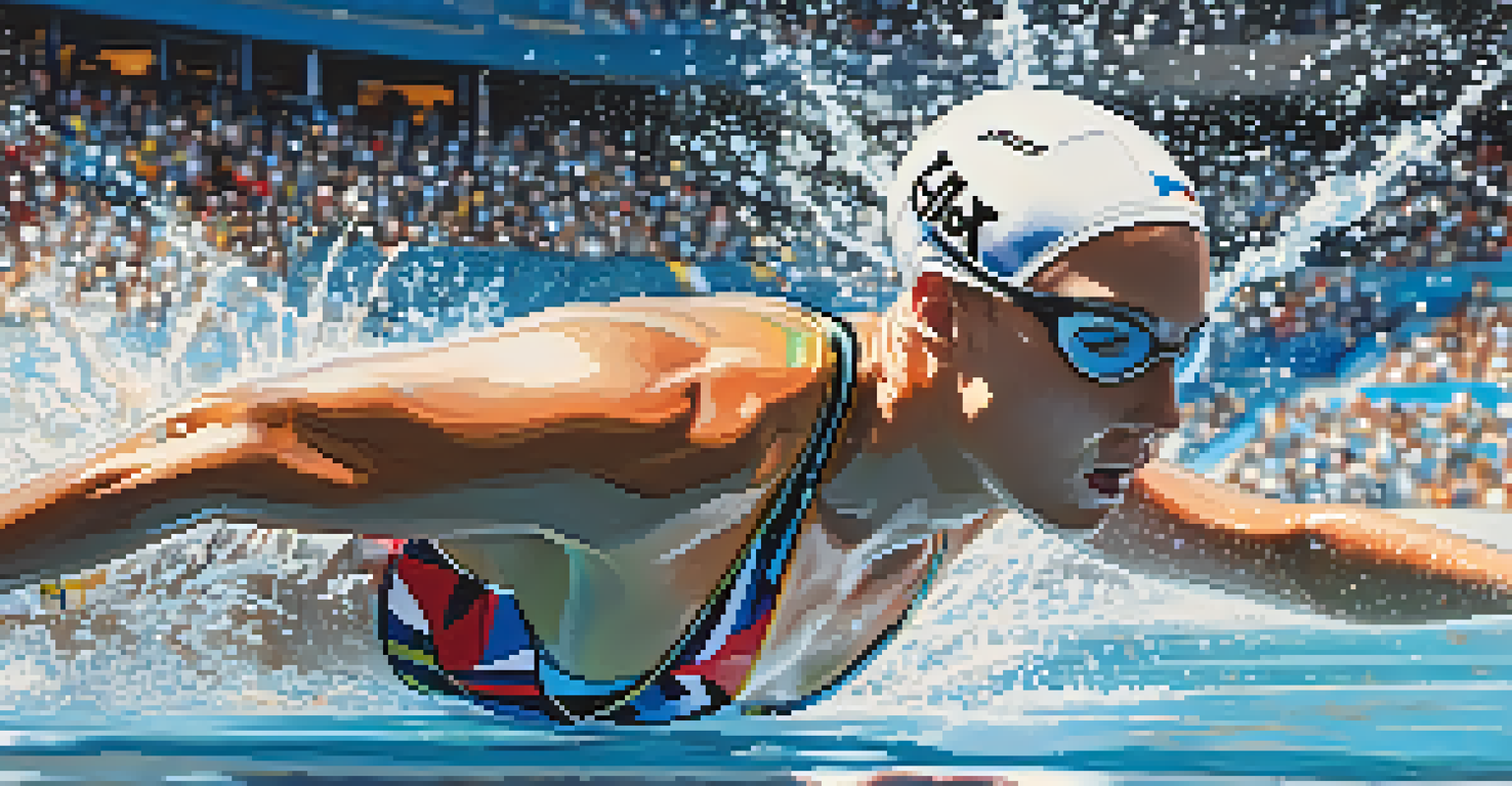 A swimmer diving into a pool with water splashing around, emphasizing athleticism and focus during an Olympic event.