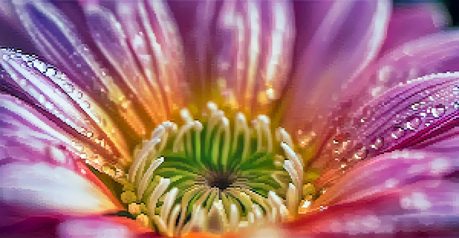 A close-up of a flower with dewdrops, highlighting details captured by a smartphone macro lens.