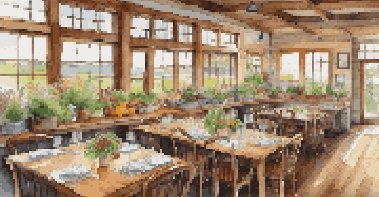 A cozy farm-to-table restaurant with seasonal dishes featuring local produce, illuminated by natural light.