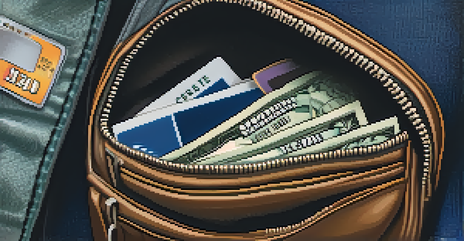 A close-up of a money belt with a passport and cash, highlighting travel security in an airport setting.