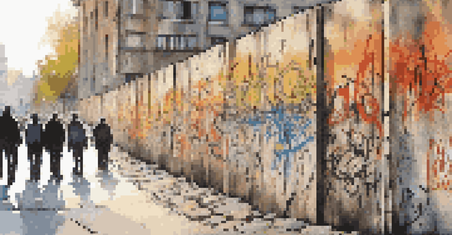 A close-up of a graffiti-covered section of the Berlin Wall, showcasing vibrant colors and artistic expressions of freedom.