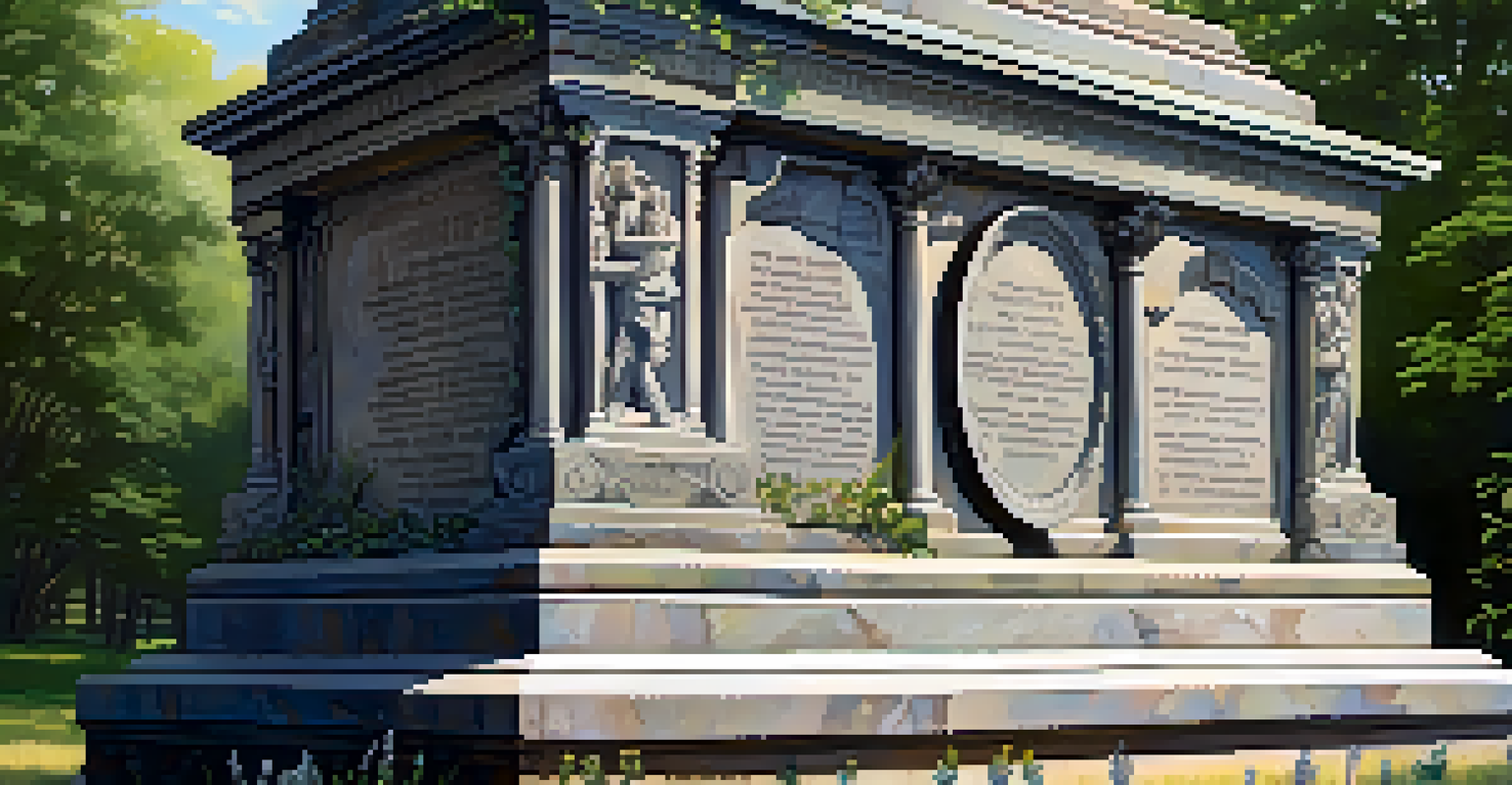 Close-up of a weathered stone monument at Gettysburg, surrounded by greenery and sunlight.