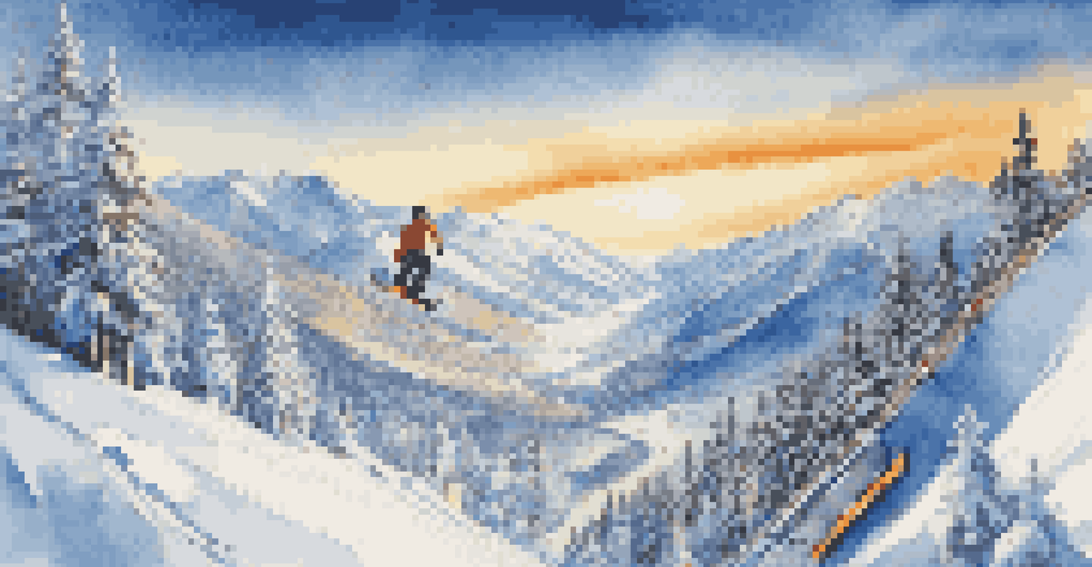 Snowboarders flying above a snowy mountain during the Winter X Games, with a clear blue sky and spectators in the foreground.