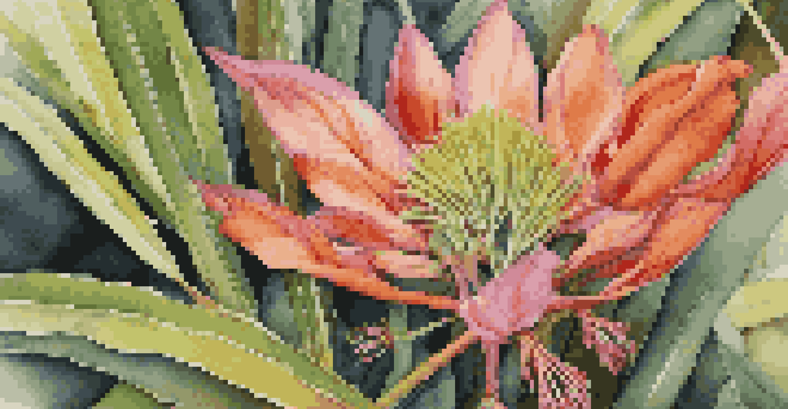 A close-up of rare plants in a wildlife reserve, showcasing vibrant colors and intricate textures, illuminated by soft natural light.