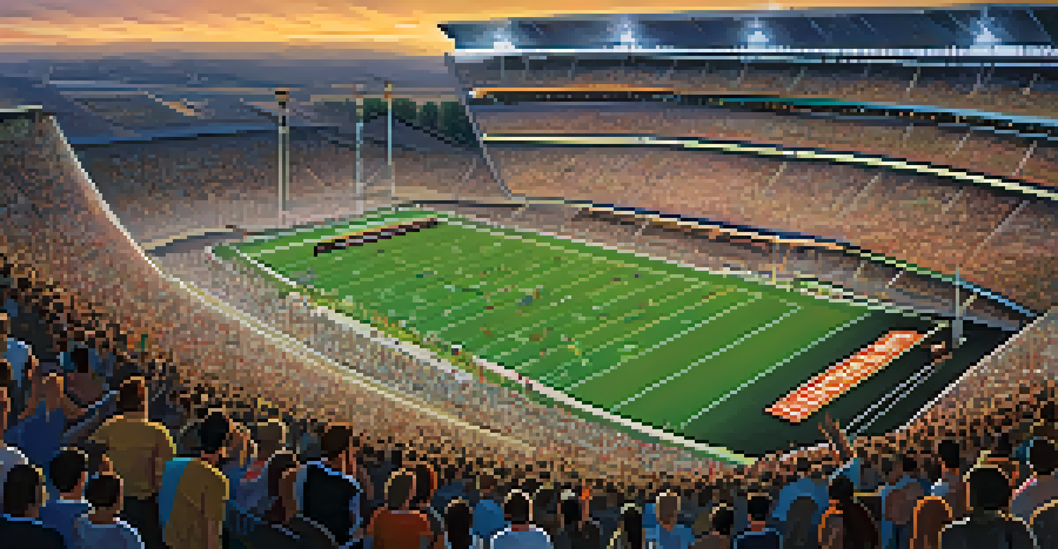 An aerial view of a crowded sports stadium during a major event, showcasing fans and players in action.