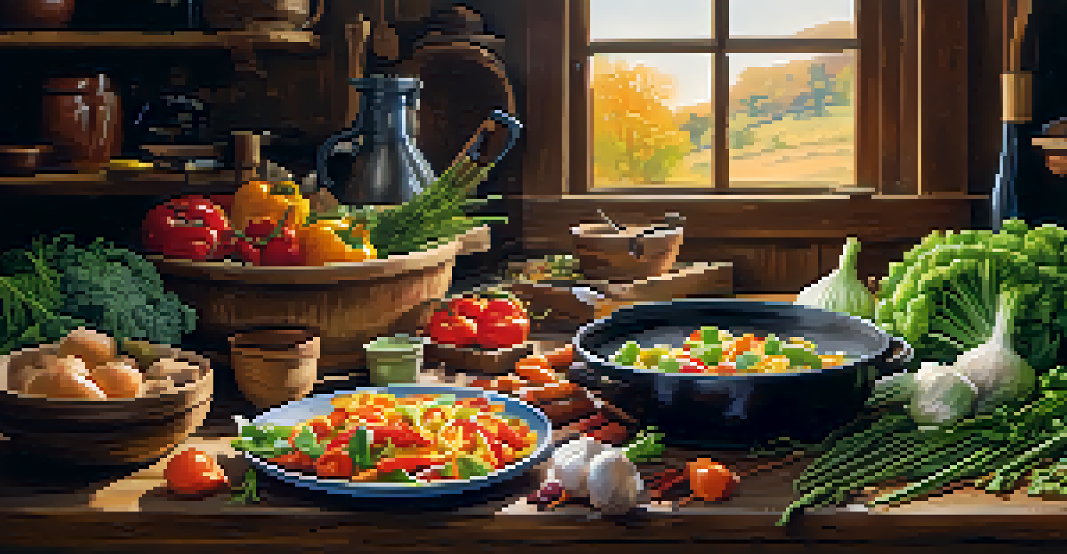 Hands preparing a traditional dish with fresh ingredients in a cozy rustic kitchen.