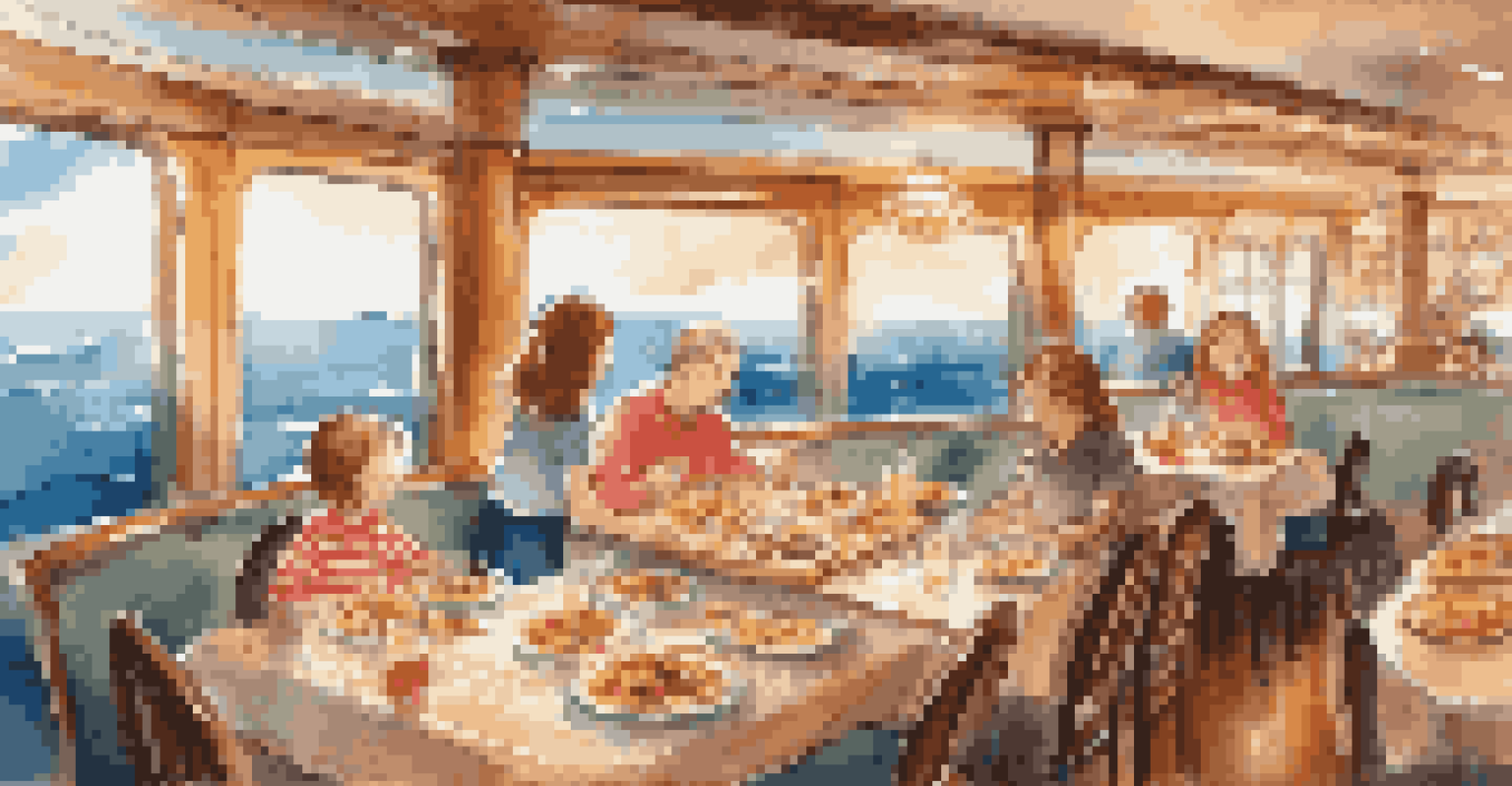 A family enjoying a meal together on a cruise ship, with a variety of kid-friendly dishes and an ocean view.