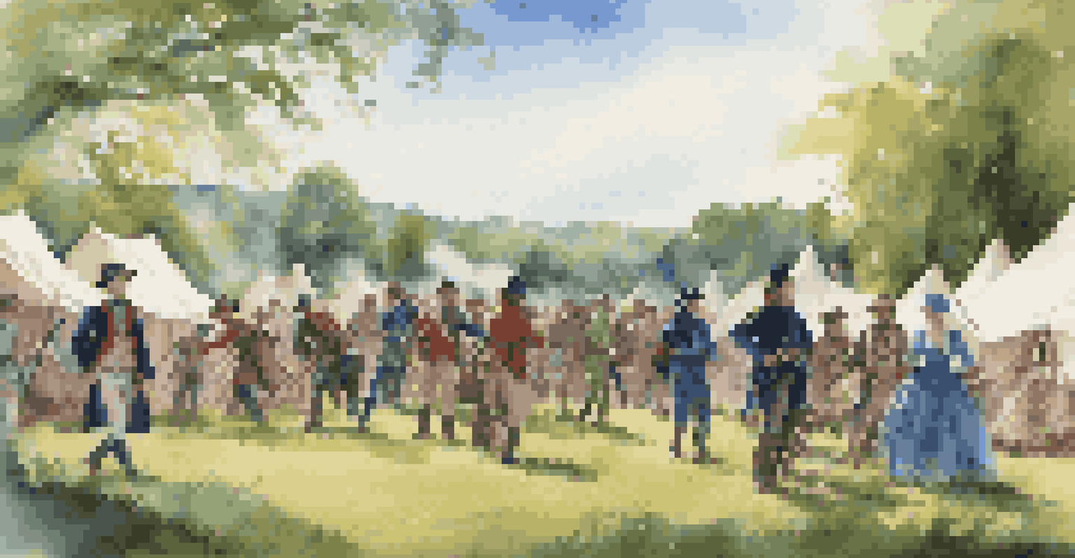 Teens in period costumes participate in a Civil War reenactment in a vibrant outdoor setting.