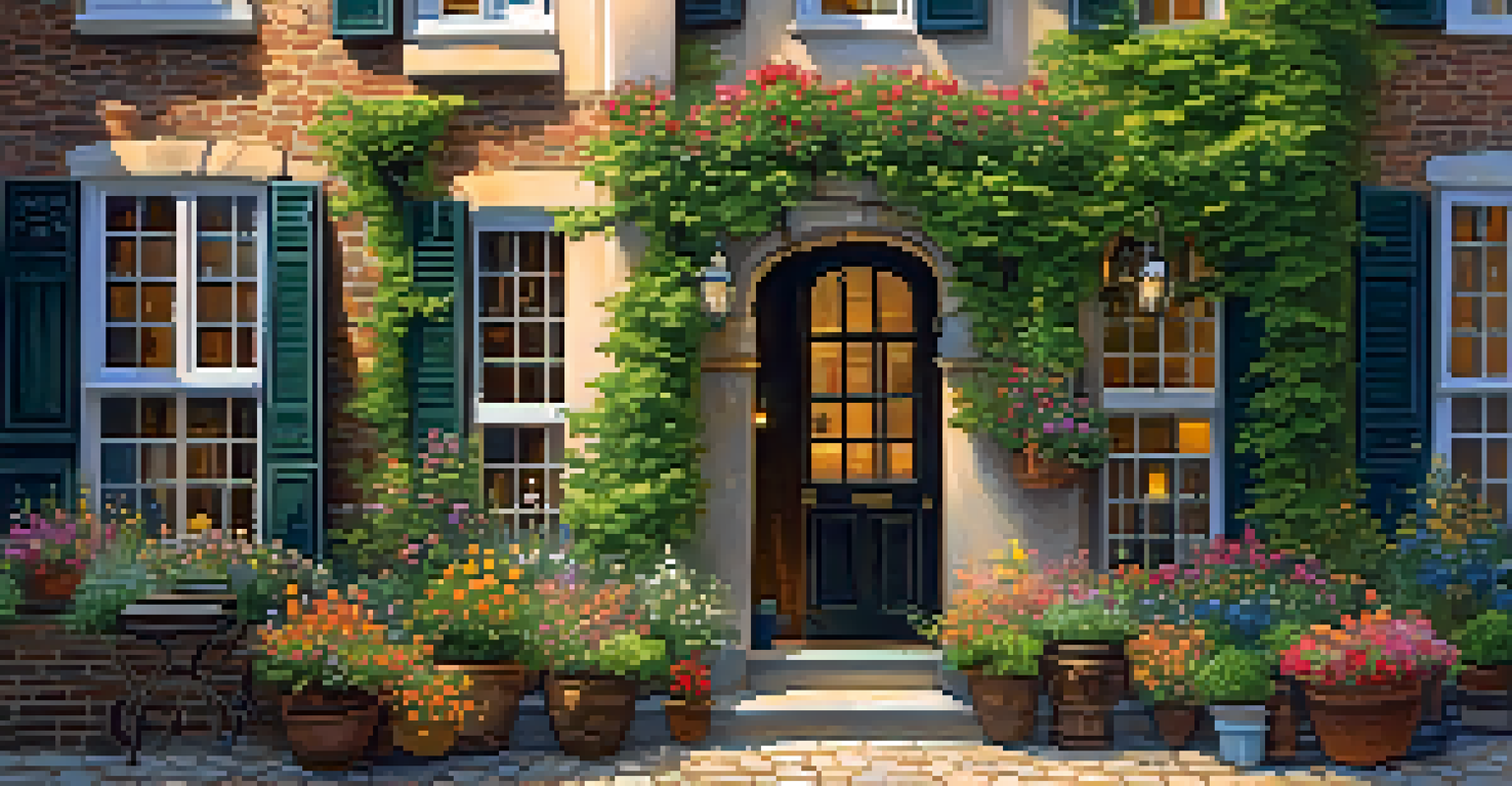 A picturesque bed-and-breakfast in a village with colorful flowers and a cobblestone path leading to the entrance.