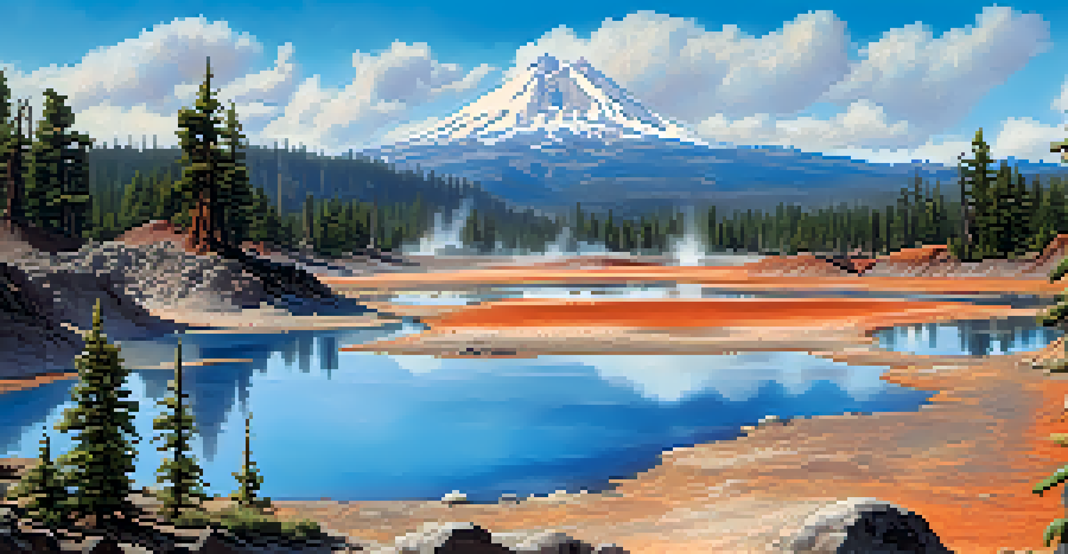 A striking landscape of Lassen Volcanic National Park, featuring geothermal features and colorful rock formations.