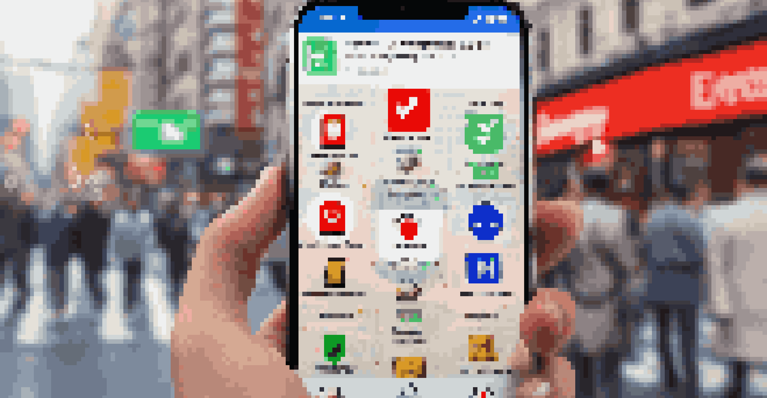 A smartphone displaying emergency contact apps, positioned against a blurred busy street scene in a foreign country.