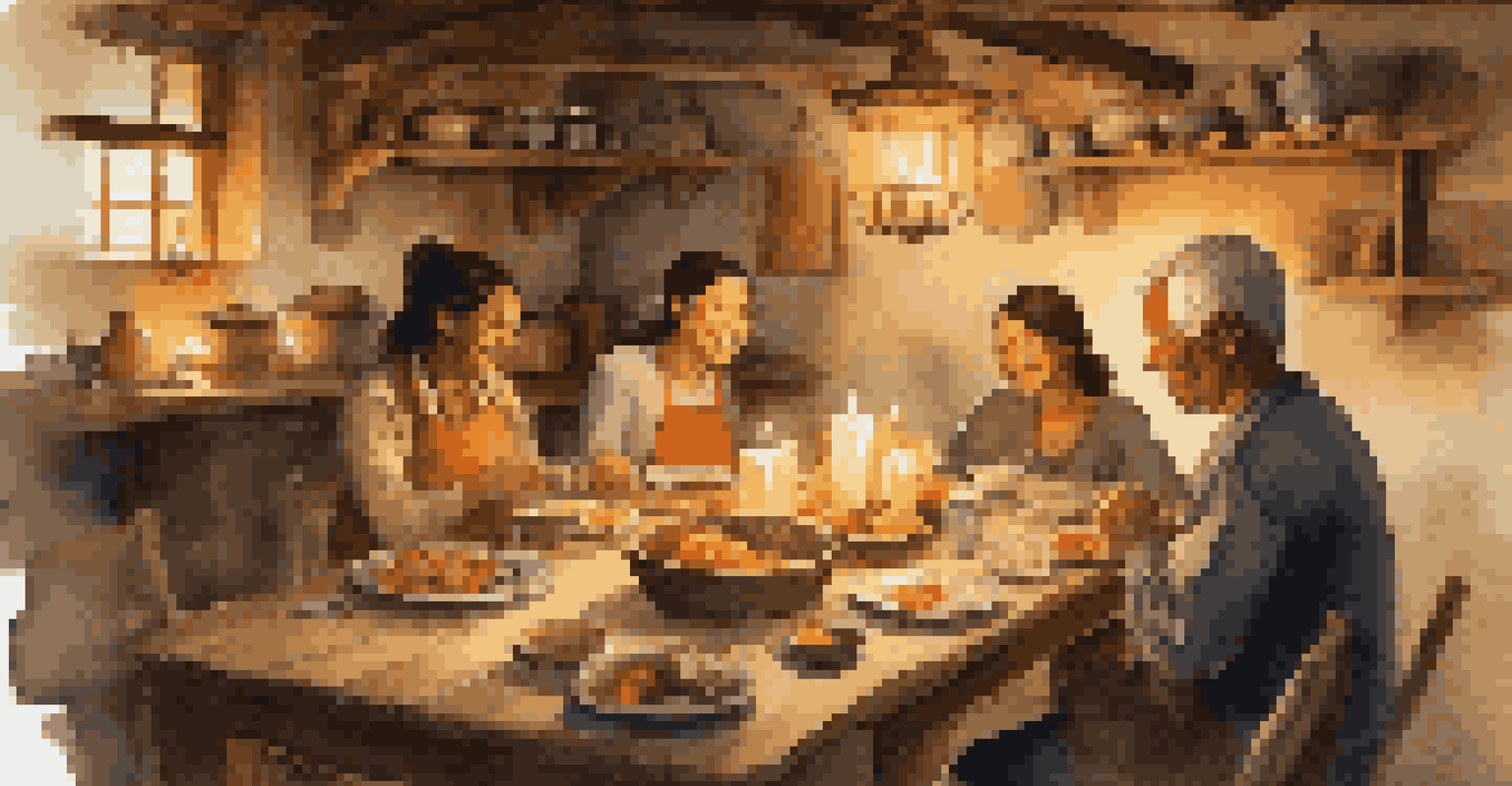 A local family sharing a meal with travelers in a cozy kitchen, with a local guide facilitating the experience.