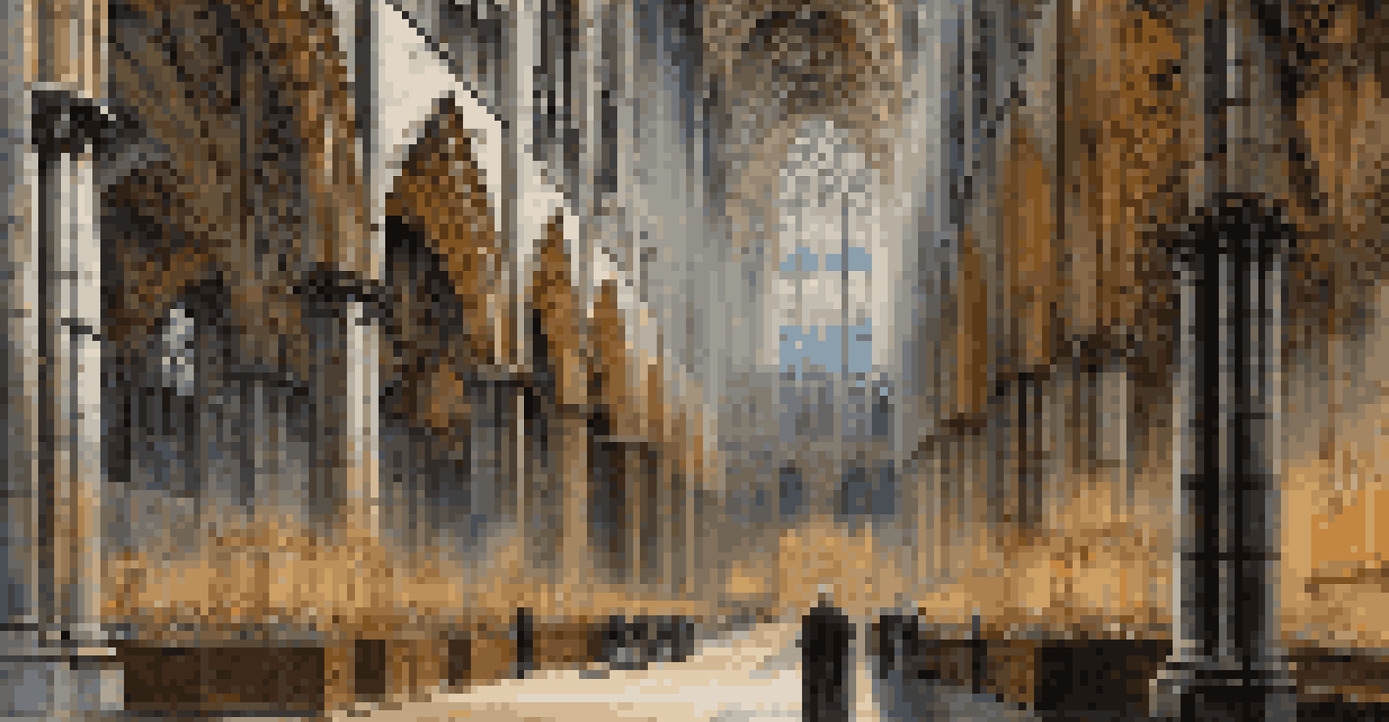 A breathtaking interior shot of Westminster Abbey, showcasing its Gothic architecture and stained glass windows, with a visitor admiring the historical memorials.