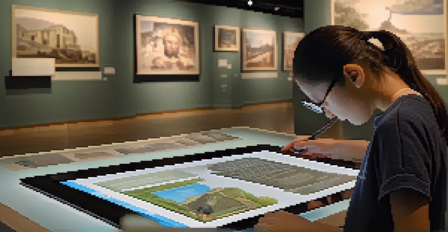 A visitor using an augmented reality app in a museum to enhance their learning experience.