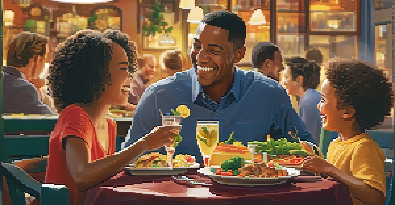 A parent and child enjoying a celebratory meal together at a restaurant after traveling.