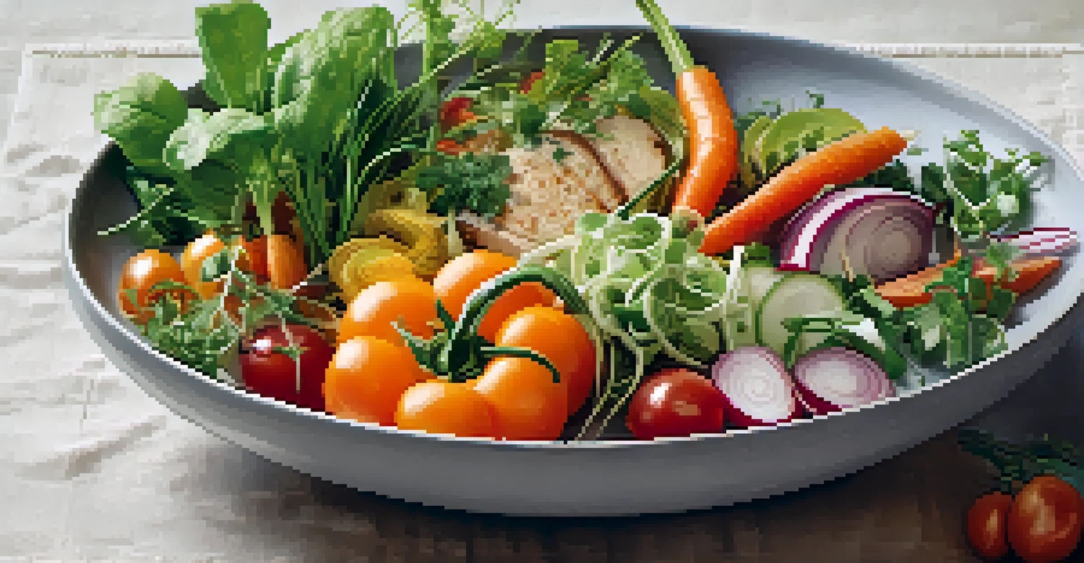 An artistic close-up of a plated dish with fresh ingredients, highlighting the vibrant colors and textures.