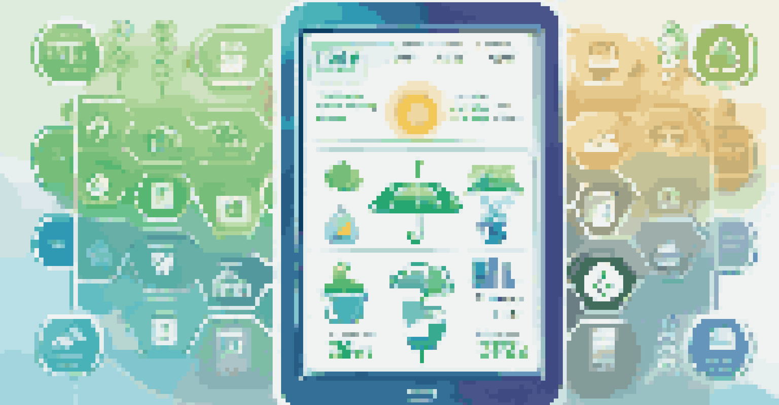 A digital device displaying a carbon footprint calculator with icons for energy use, transportation, and waste around it.