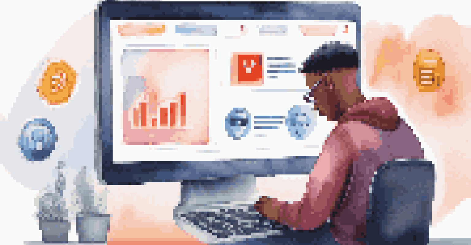 A person looking concerned while using a laptop, surrounded by icons representing security measures.