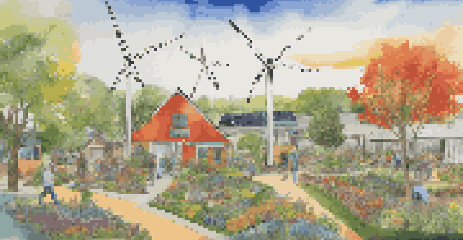 A collage showing diverse carbon offset projects like a wind farm, solar panels, and a community garden.