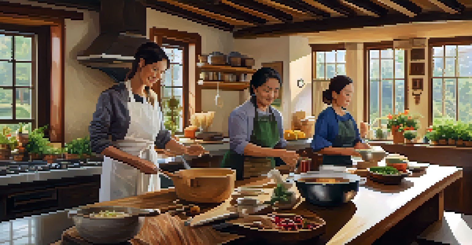A local chef instructing travelers in a cozy kitchen during a traditional cooking class.