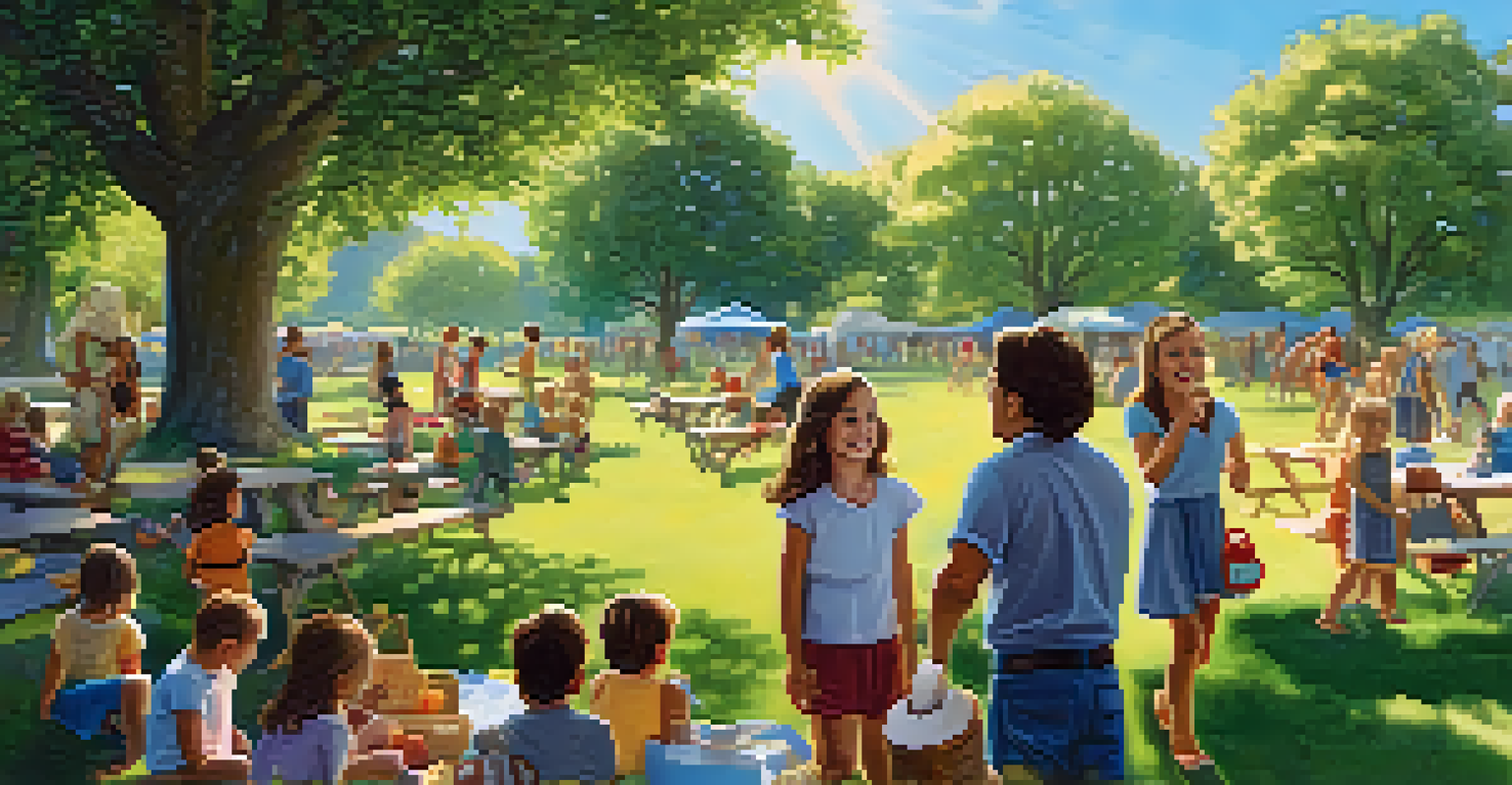 Children engaged in a scavenger hunt outdoors during a family reunion, surrounded by nature and adults enjoying the moment.