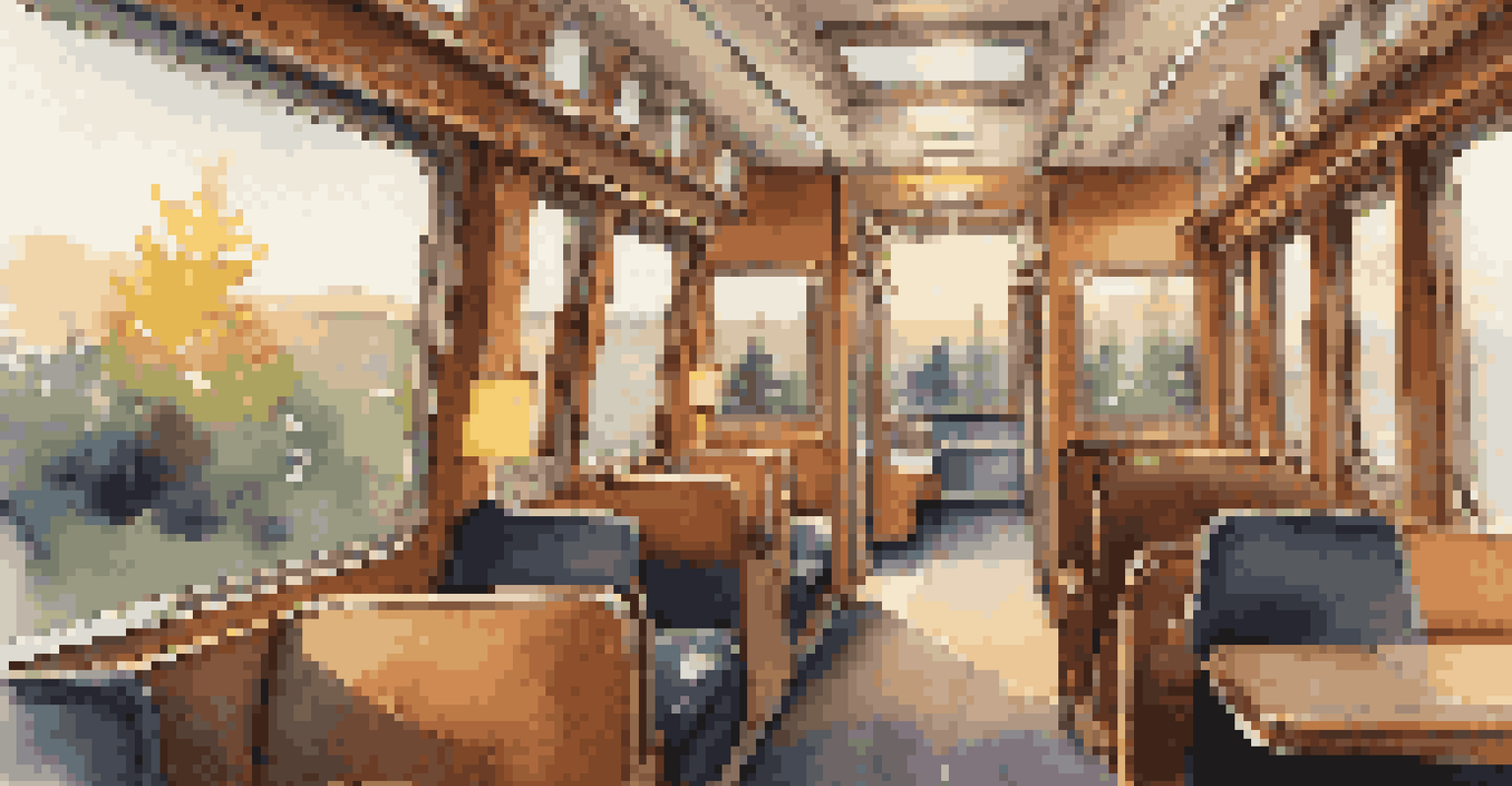 Interior of a modern train cabin with spacious seats and large windows showing scenic views.