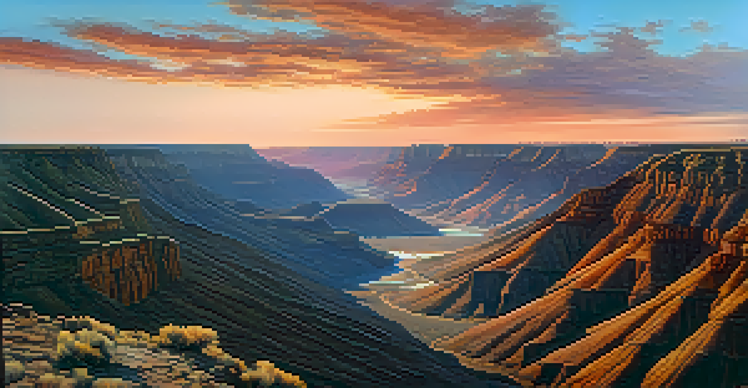 A stunning sunset view from Fish River Canyon, featuring dramatic cliffs and a vast landscape in warm orange and pink hues.