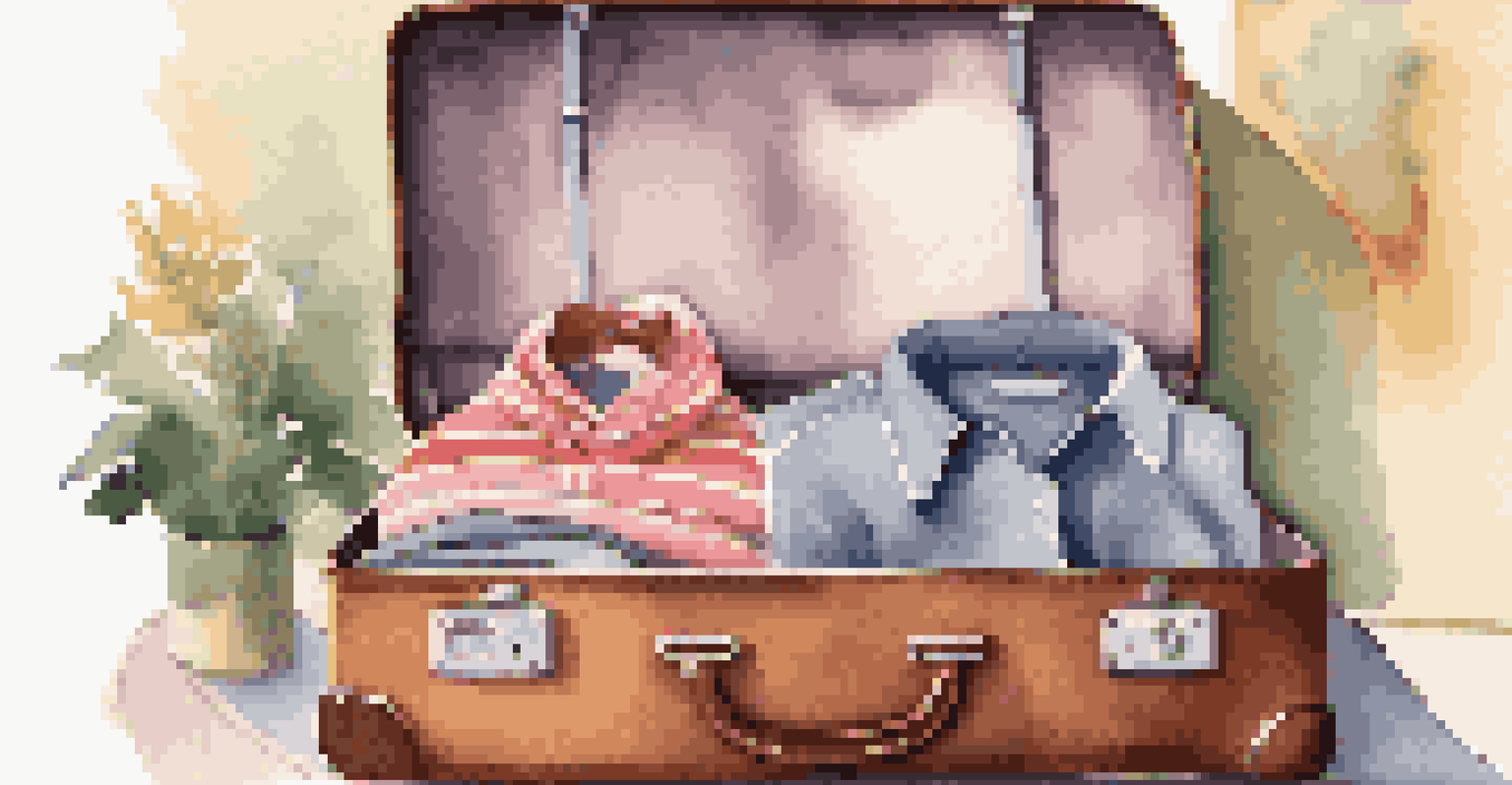 An open suitcase packed with a capsule wardrobe, featuring neatly rolled clothes and accessories in a cozy travel setting.