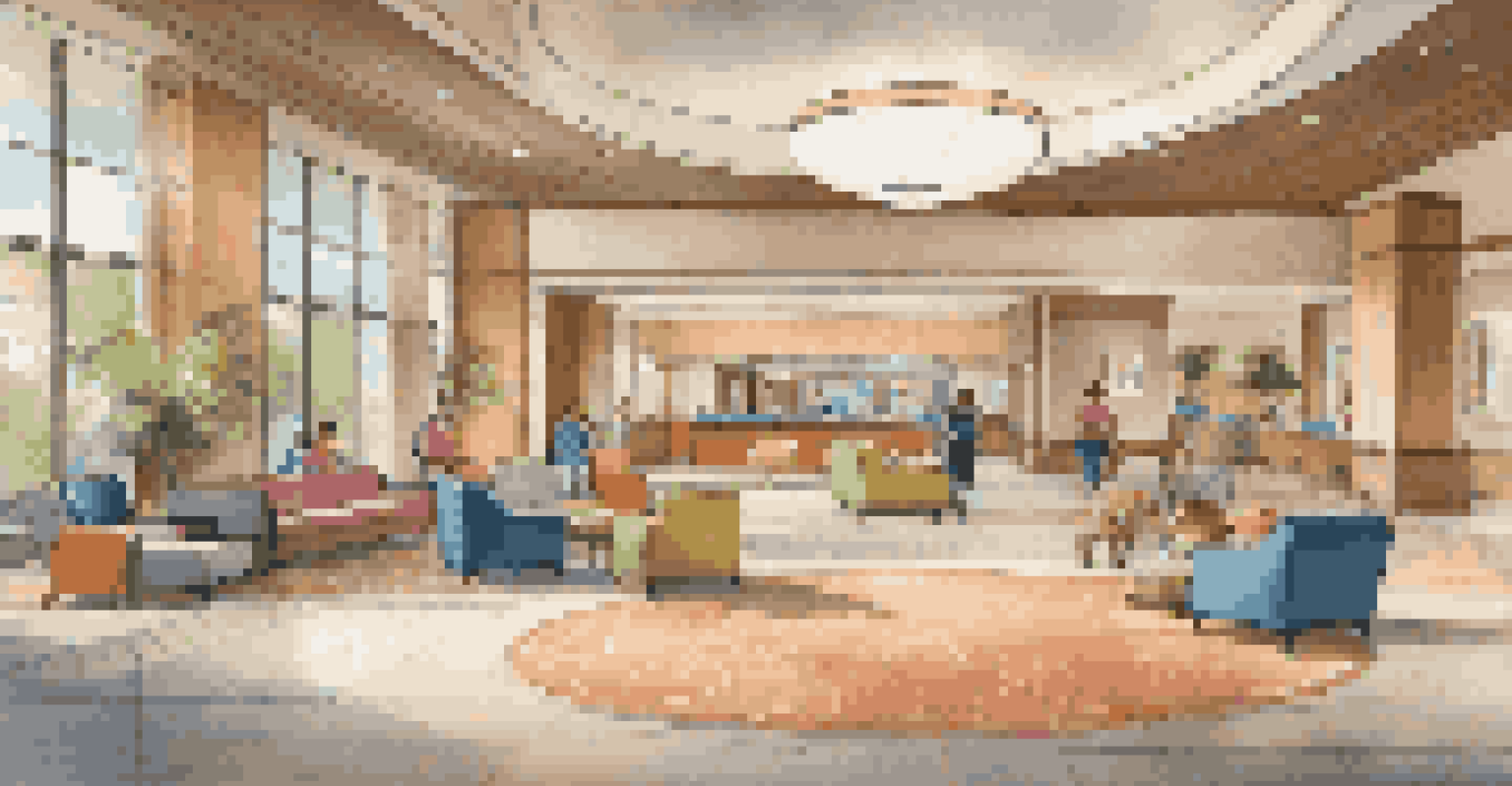 A family-friendly hotel lobby with accessible features and a sensory play area for children.