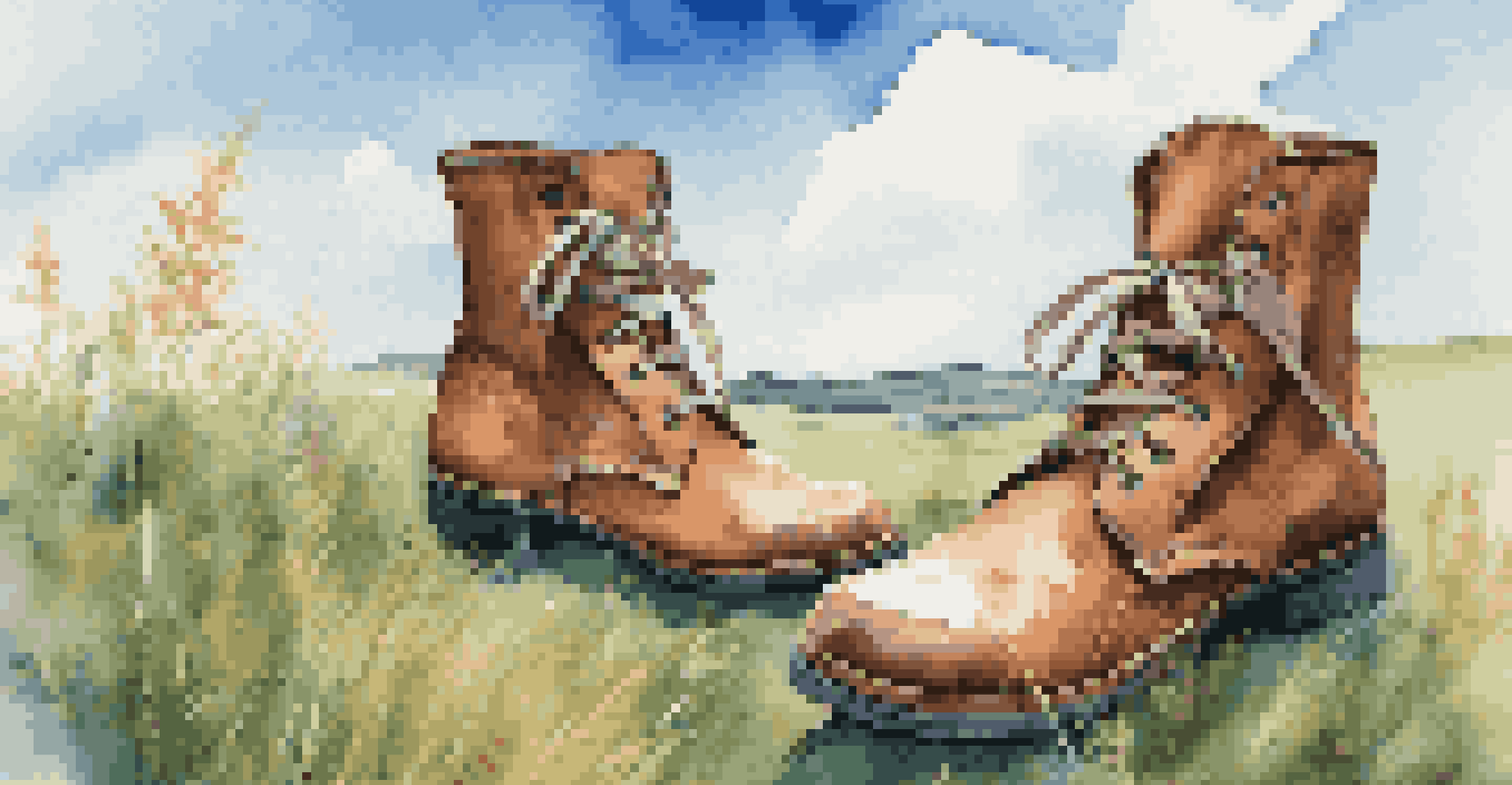 A stylish pair of sustainable shoes on a grassy field with a clear blue sky in the background.