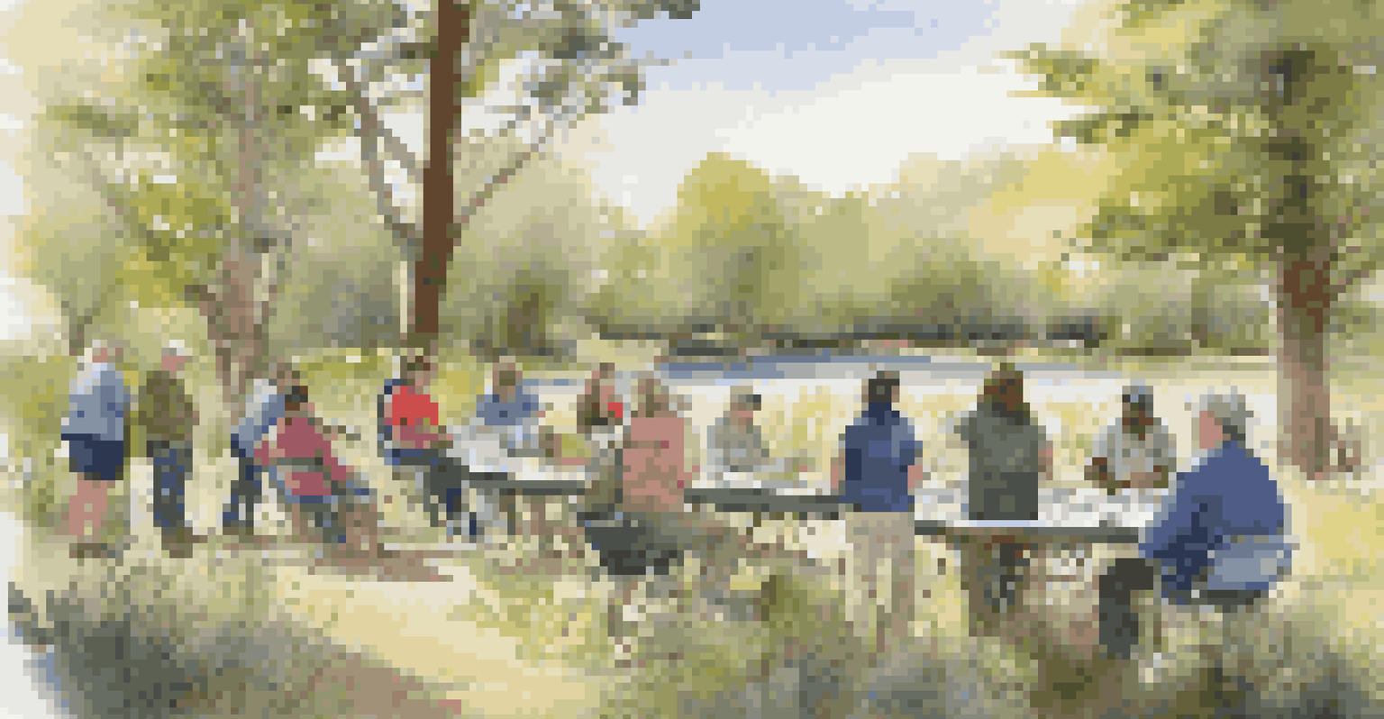 A group learning about conservation in a sunny outdoor workshop, with a guide and native plants.