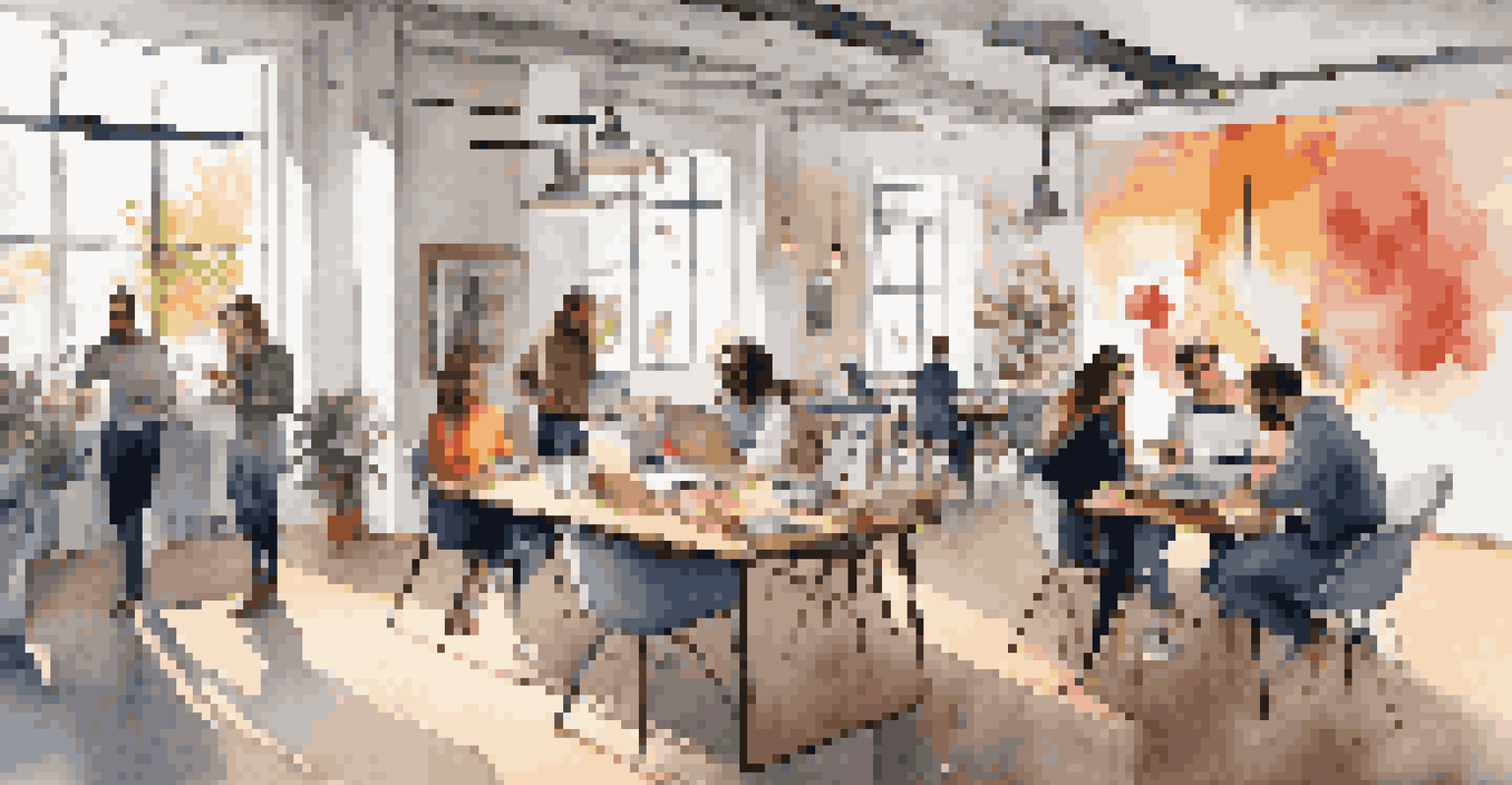 A creative co-working space in Barcelona with modern furniture and a brainstorming session.