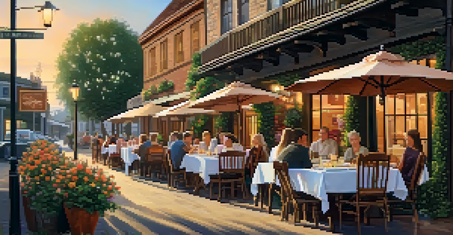 A cozy outdoor dining setup with local ingredients and happy diners surrounded by flowers.