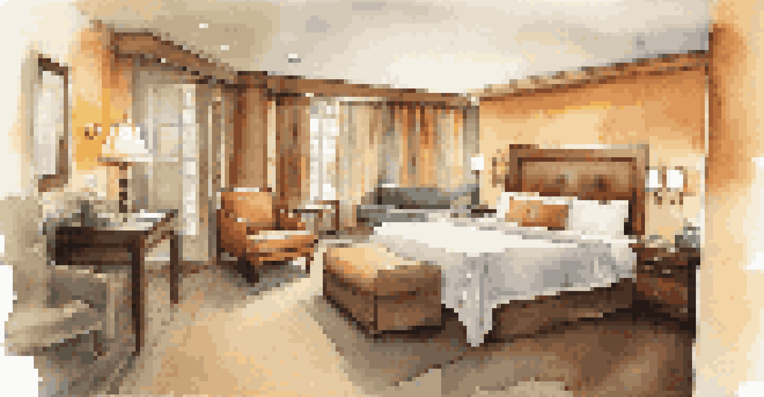 A cozy hotel room with accessible features for seniors, including grab bars and comfortable seating.