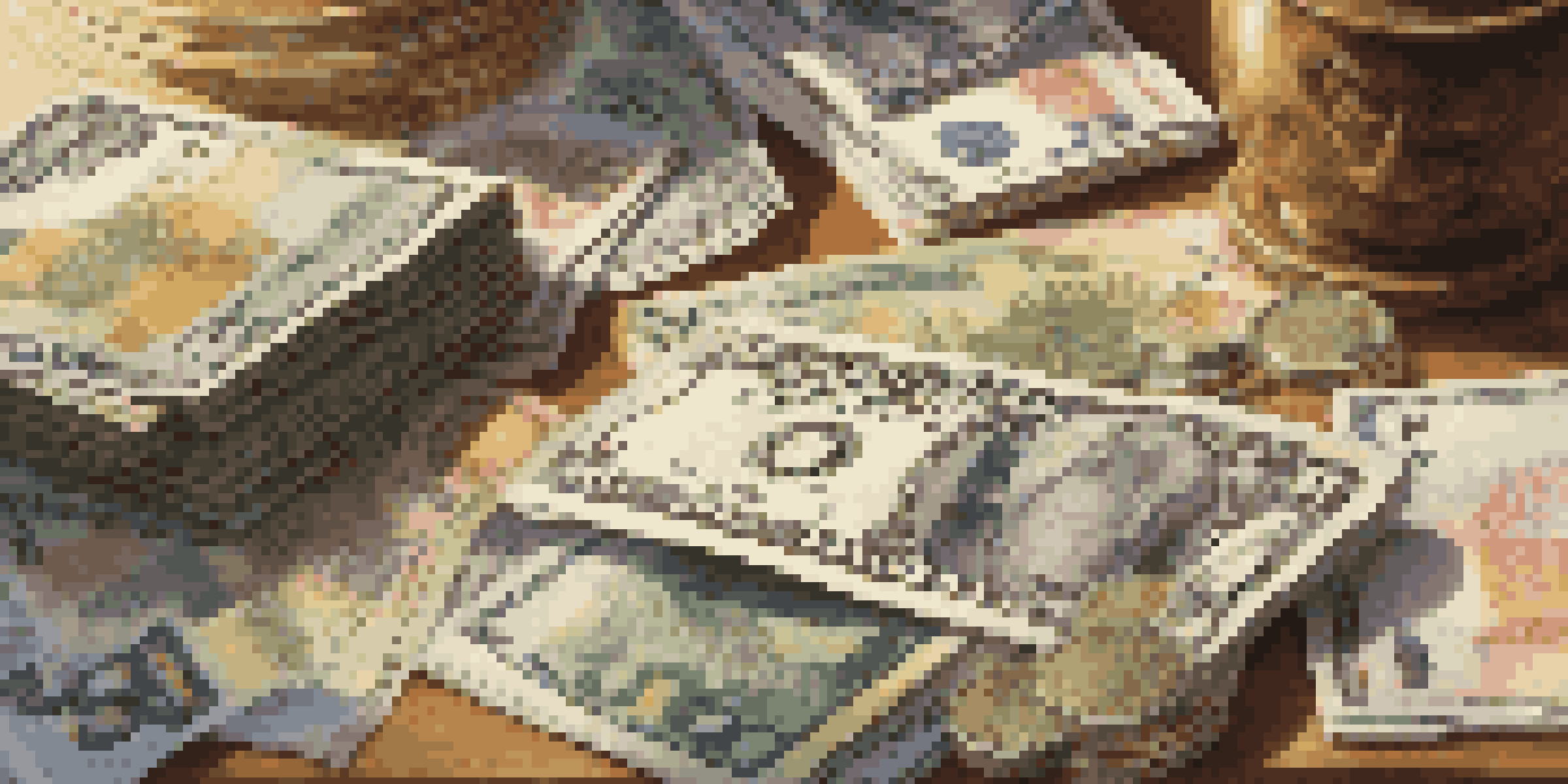A variety of international currencies displayed on a wooden table, with sunlight highlighting their designs.