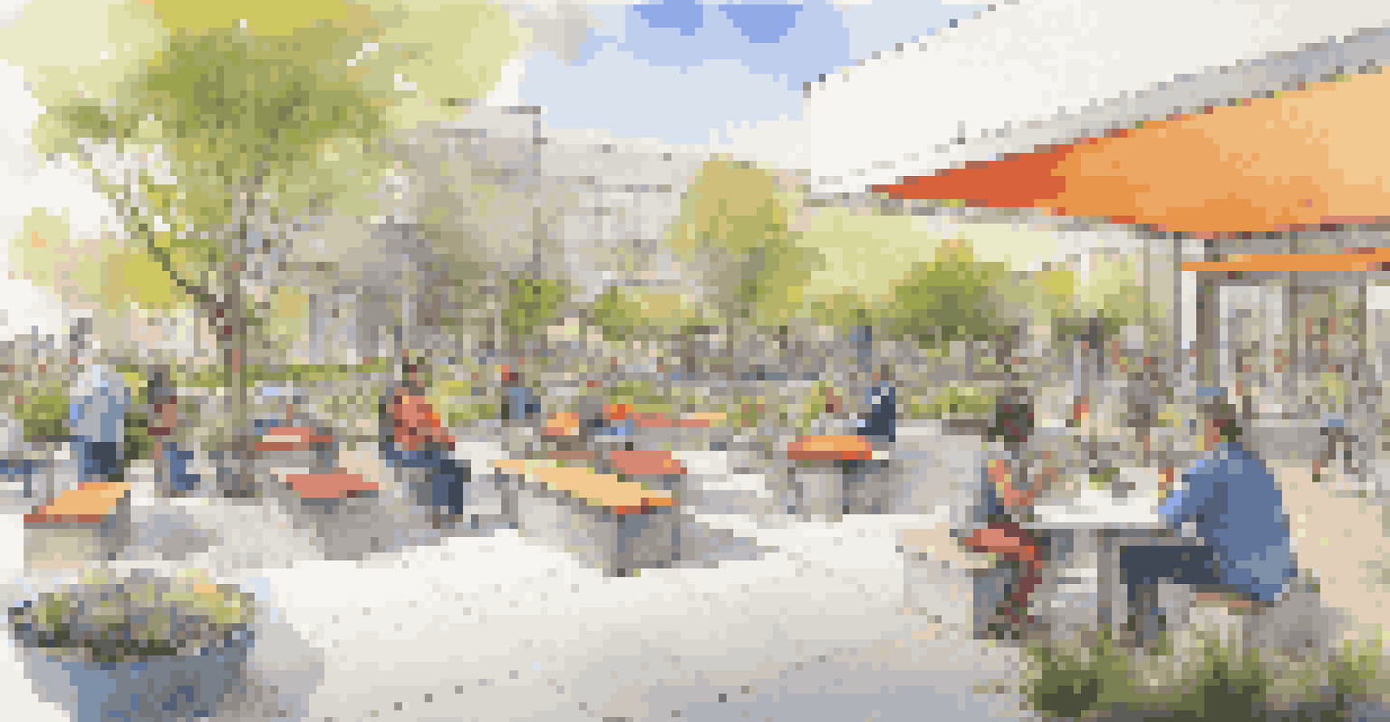 A public space with interactive art installations and sculptures, with people exploring and a vibrant, welcoming atmosphere.