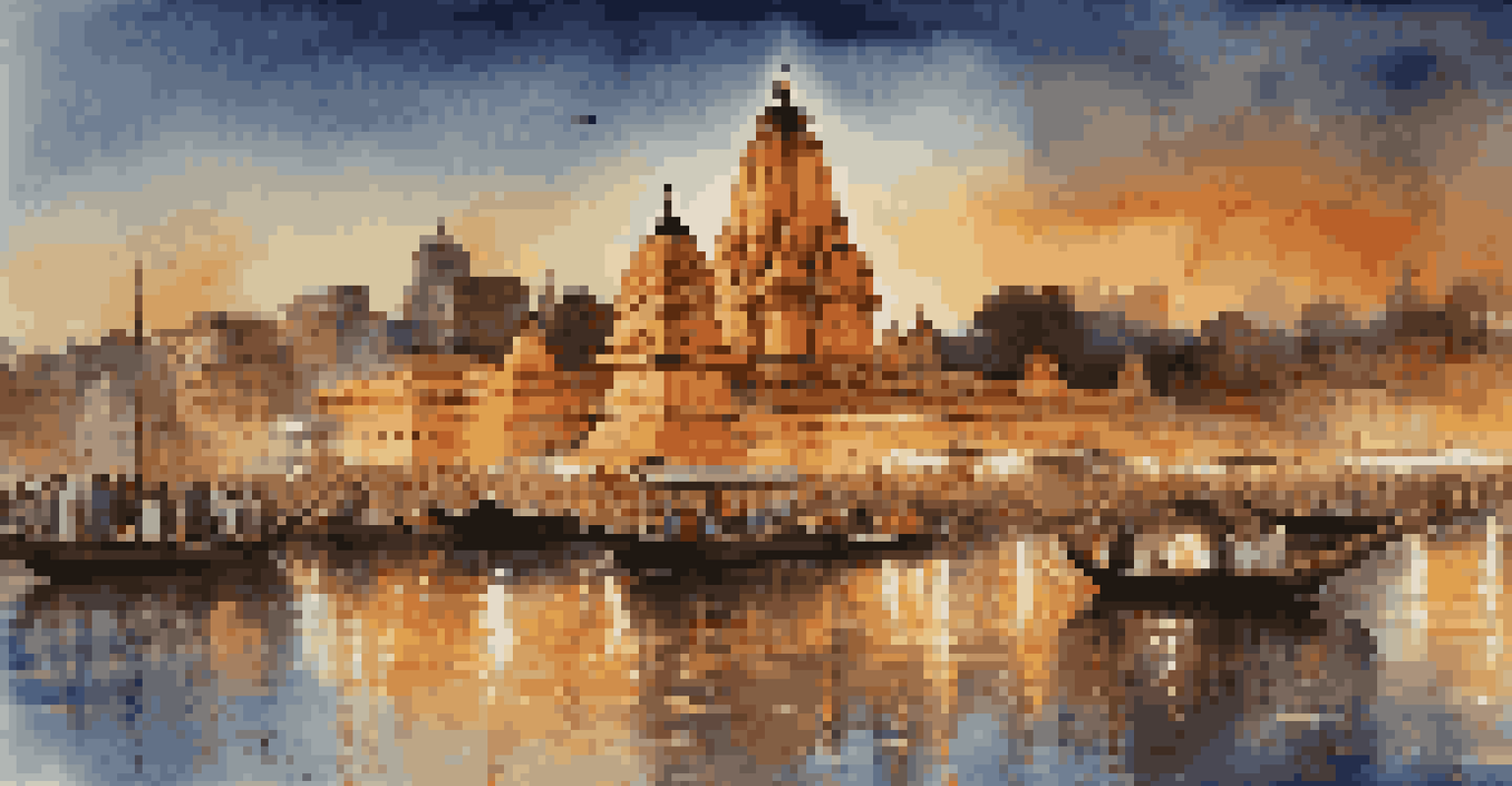 A captivating image of the Kashi Vishwanath Temple in Varanasi illuminated at night during Maha Shivaratri, with devotees along the ghats.