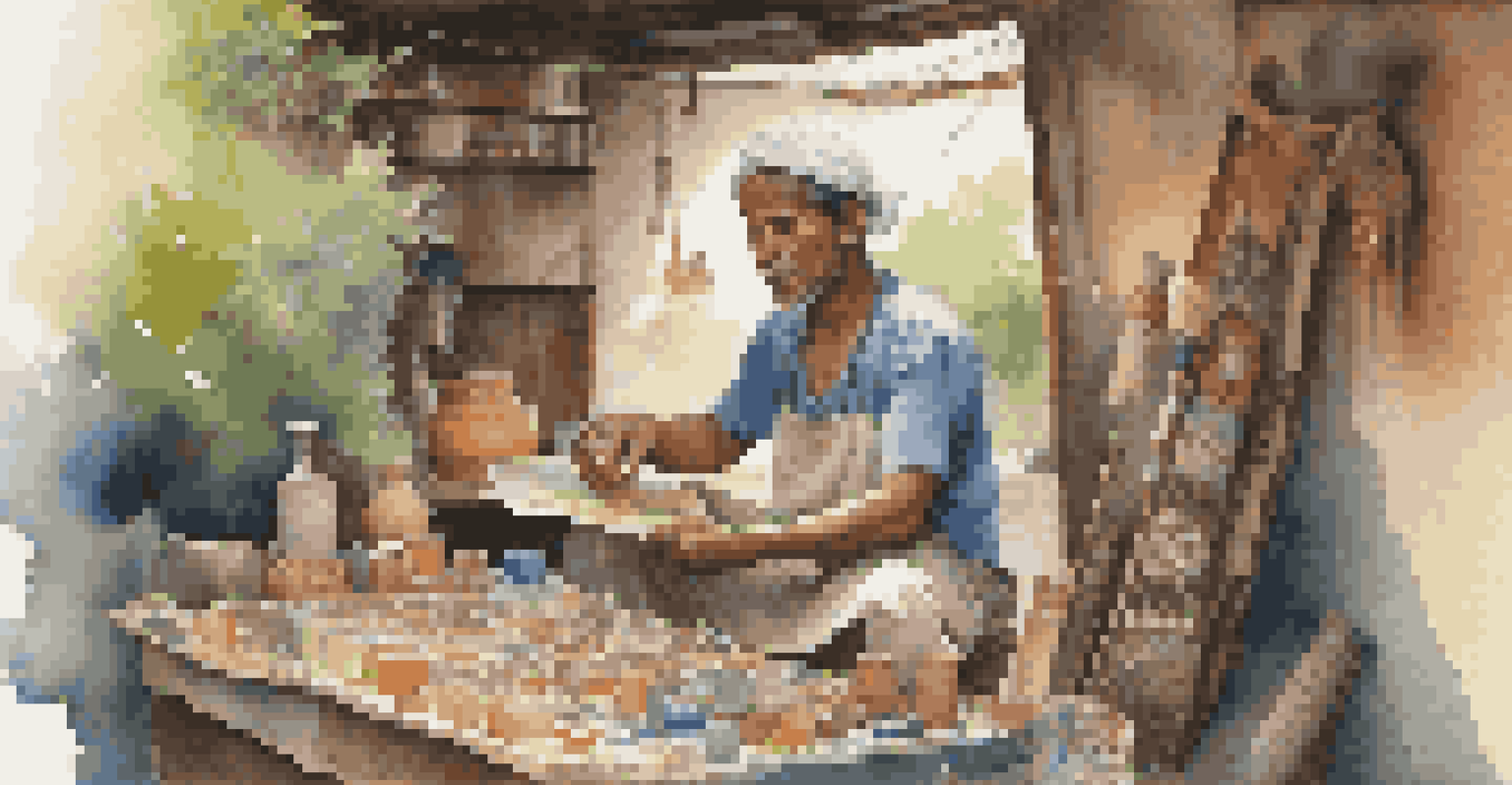 A local artisan illuminated by soft light, surrounded by colorful handmade crafts.