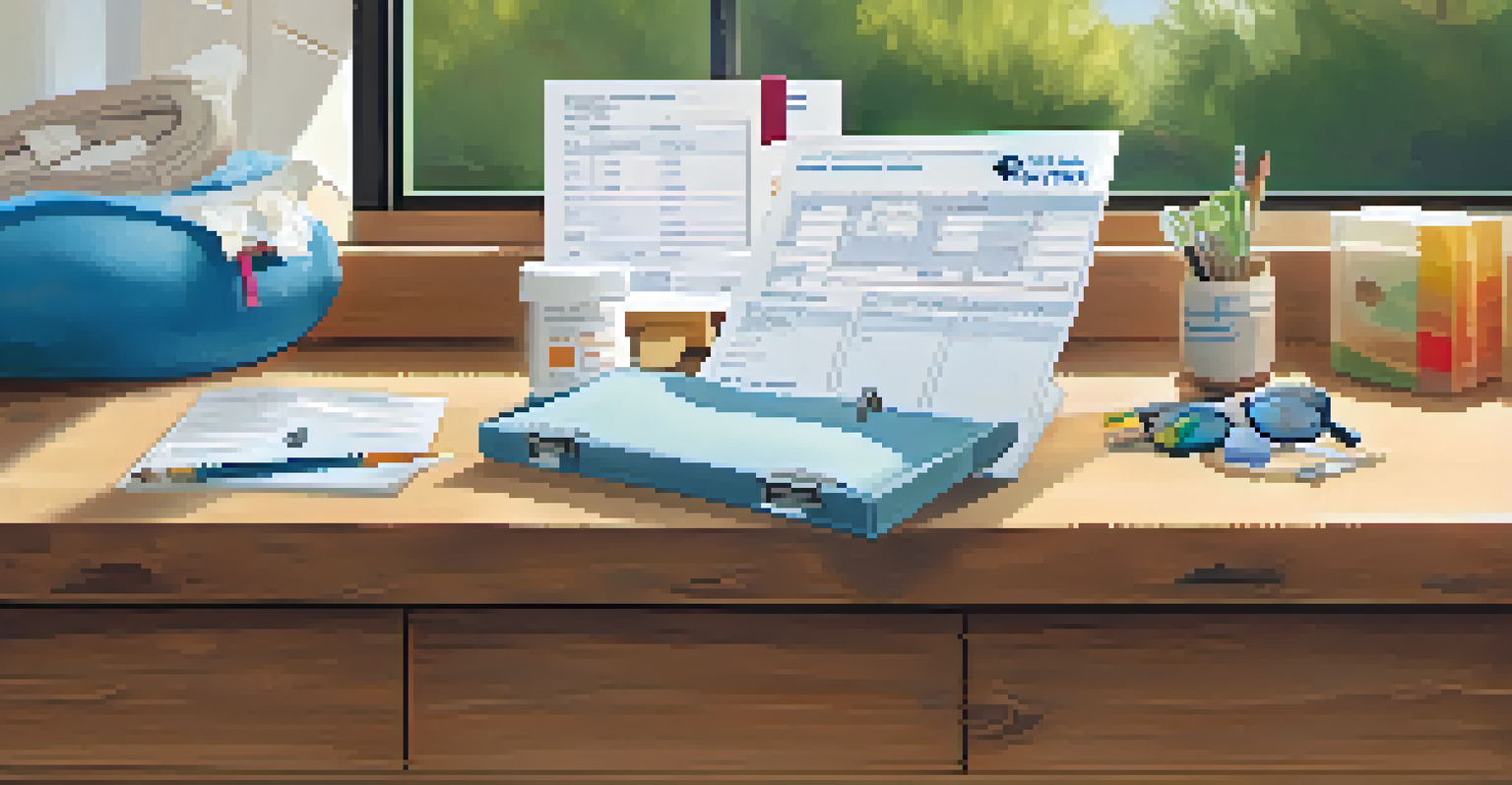 An organized pet travel document folder on a table, with vaccination records and a checklist in a bright room.