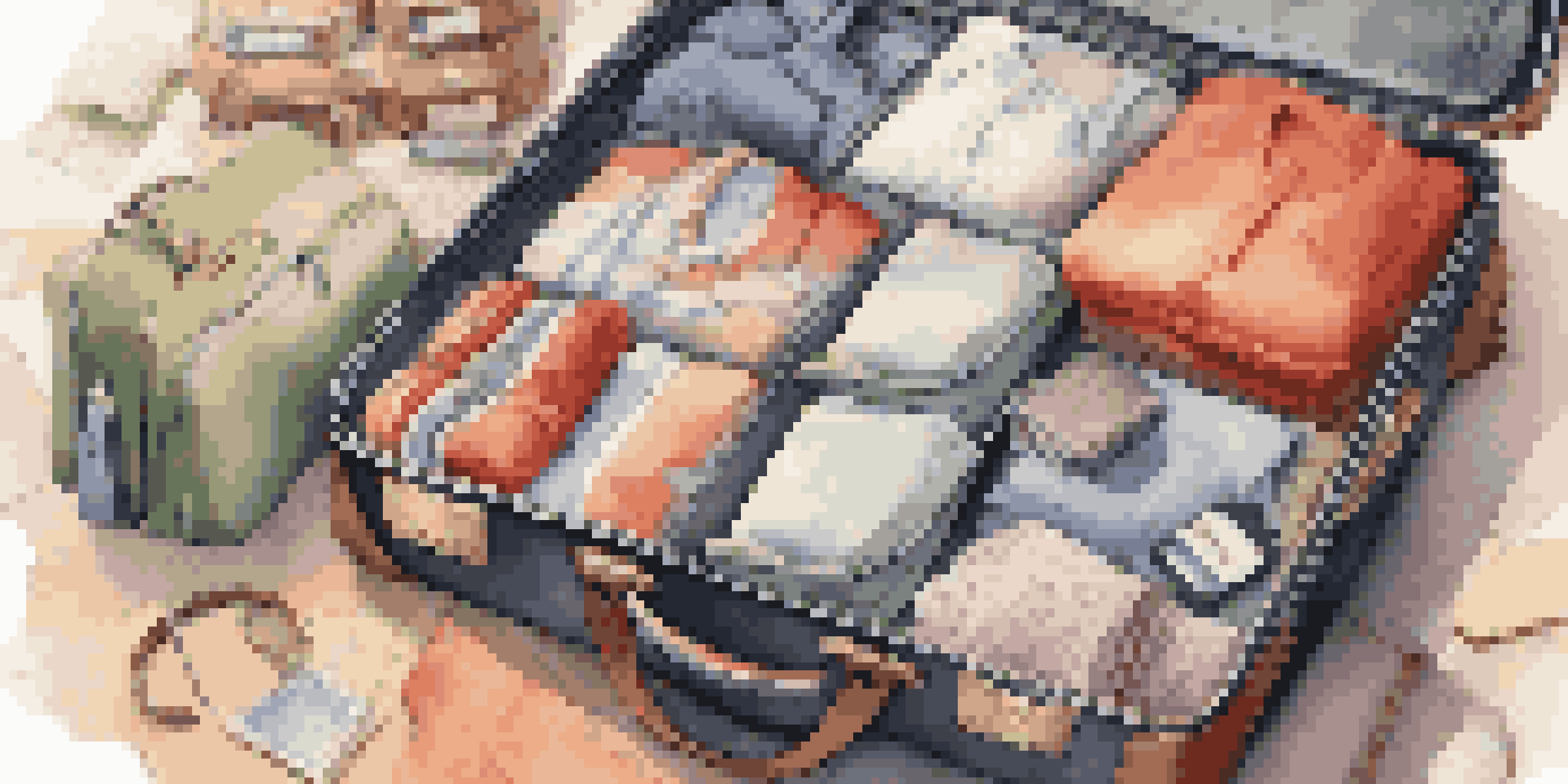 An open suitcase filled with packing cubes, toiletries, and clothing, with a map and travel guides in the background.