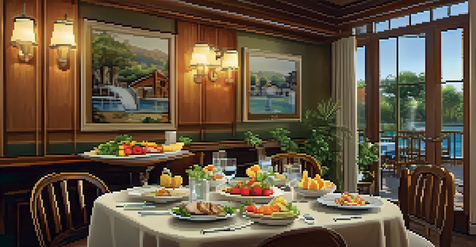 A dining table in a restaurant with healthy meal options for elderly diners, illuminated by soft lighting.