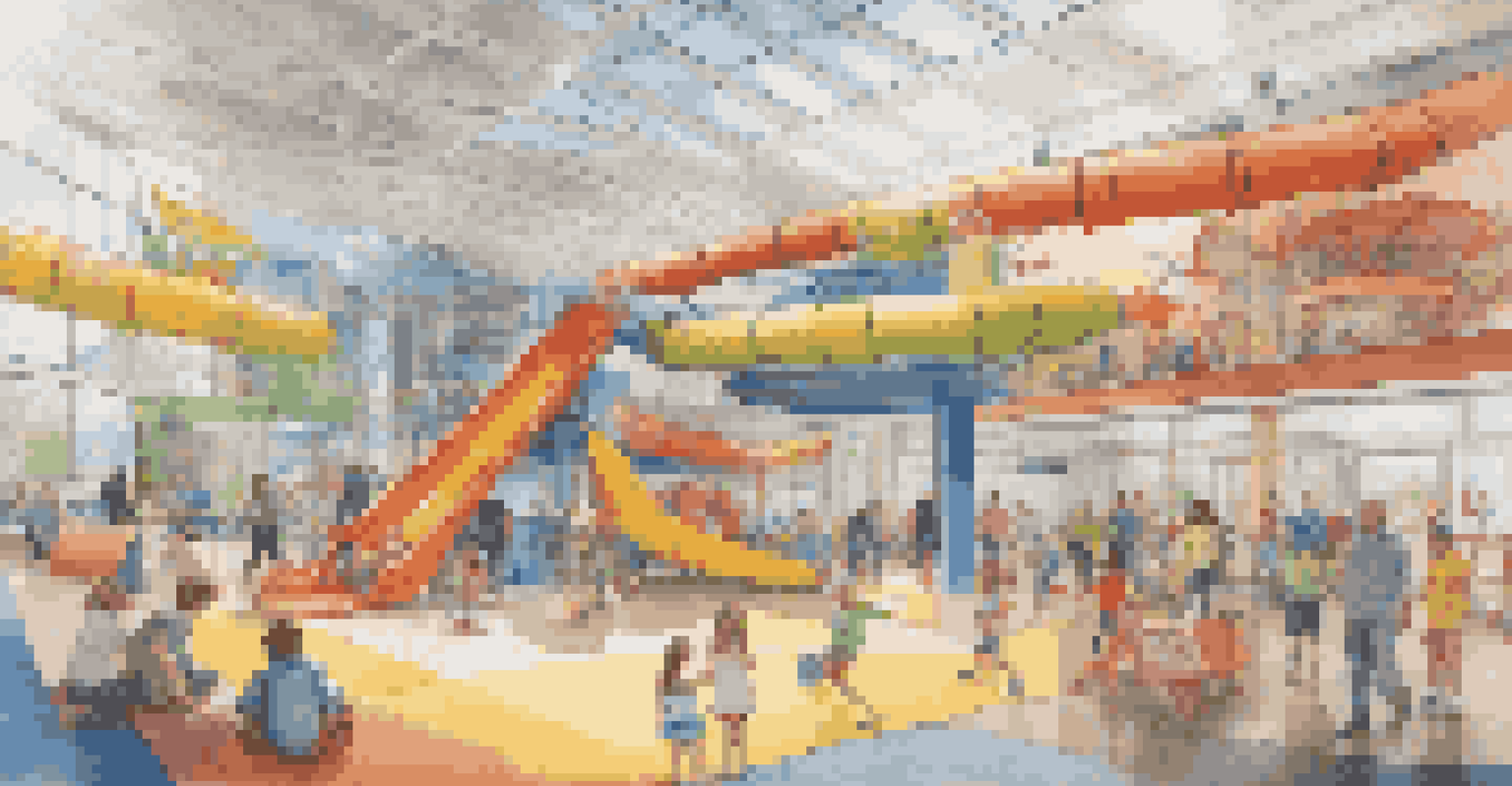 Children playing in a colorful airport play area with parents observing nearby.