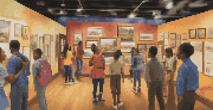 Young teens interact with an engaging exhibit about the Underground Railroad in a colorful museum setting.