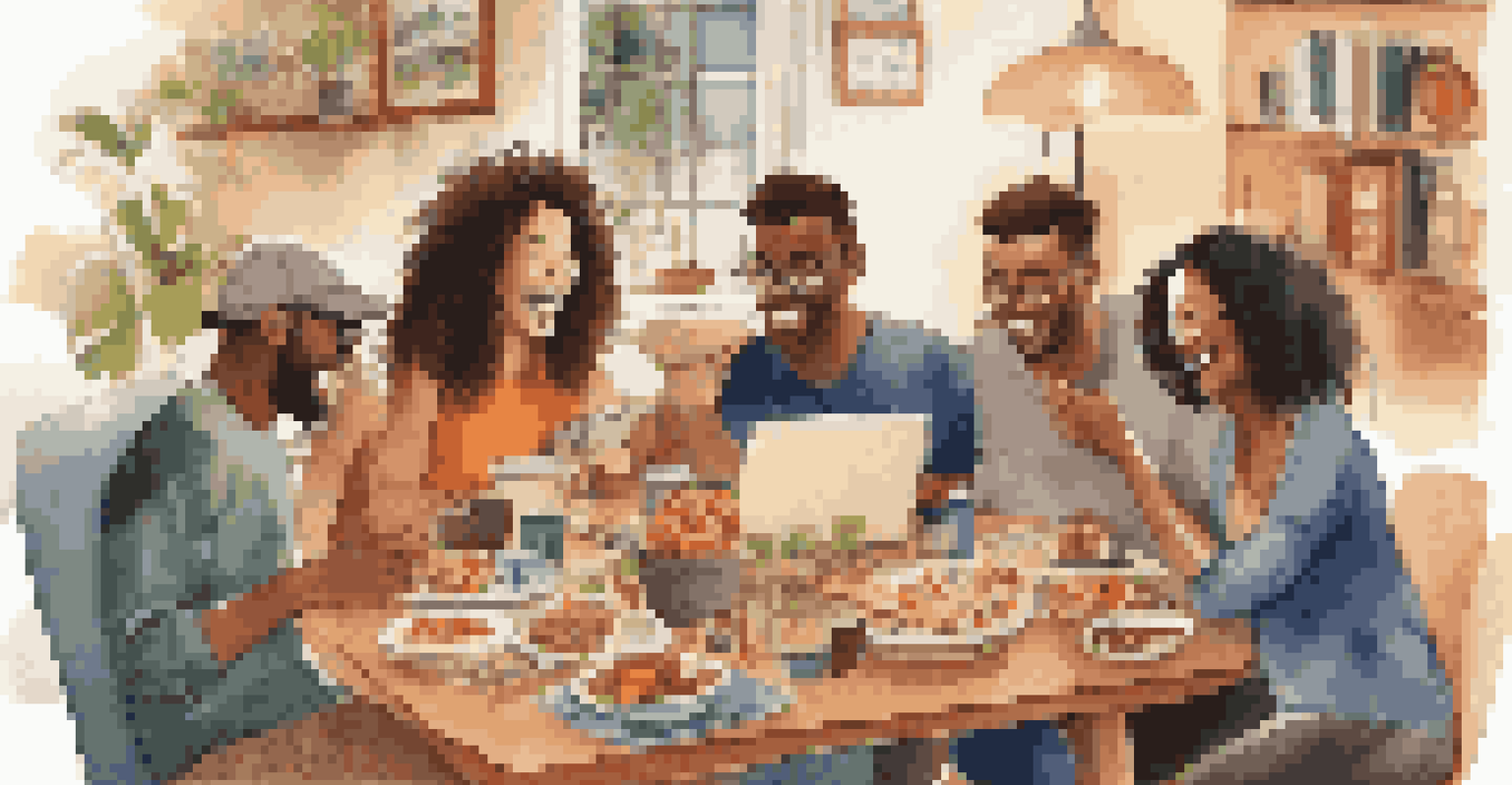 A group of friends enthusiastically planning their trip together at a table filled with travel guides and snacks in a cozy living room.