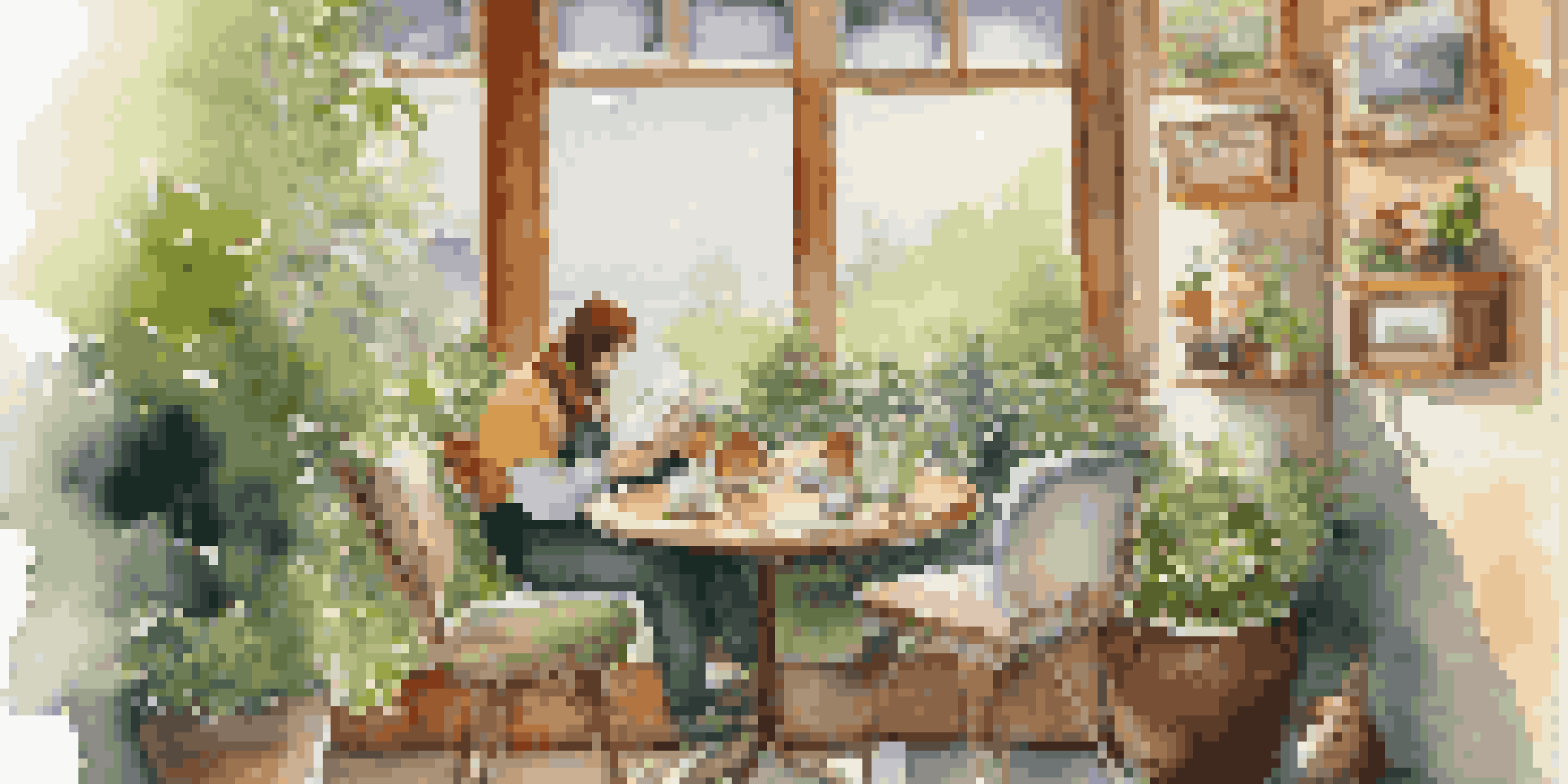 A traveler in a cafe with a small dog, reading a travel guide and enjoying coffee by the window.