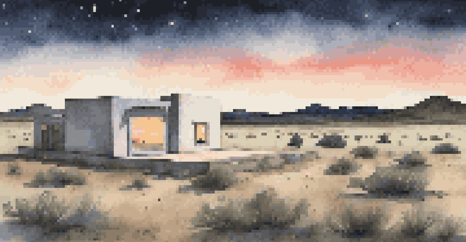 A night view of the Prada Marfa installation in the Texas desert, under a starry sky with the Milky Way visible.