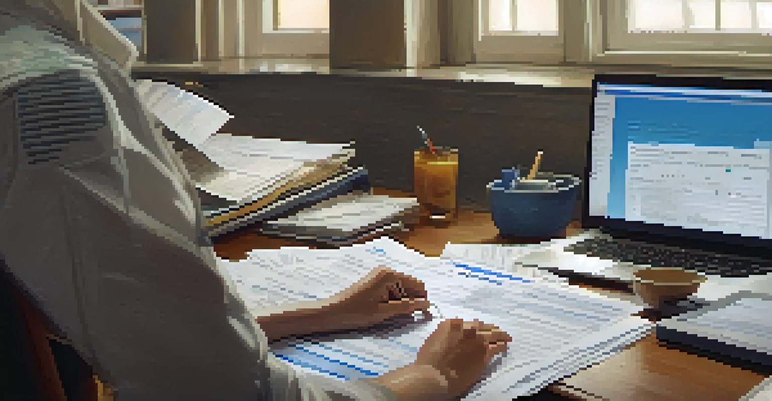A close-up of a person completing a travel insurance claim form with receipts and documents around.